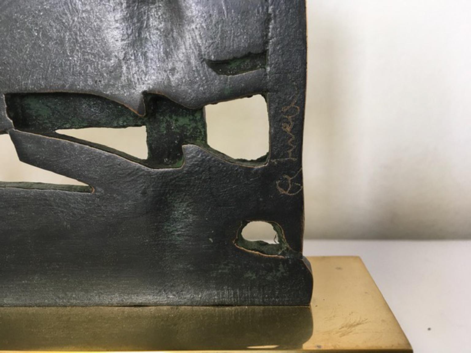 1980 Italy Bronze and Brass Abstract Sculpture by Nevio De Luca For Sale 1