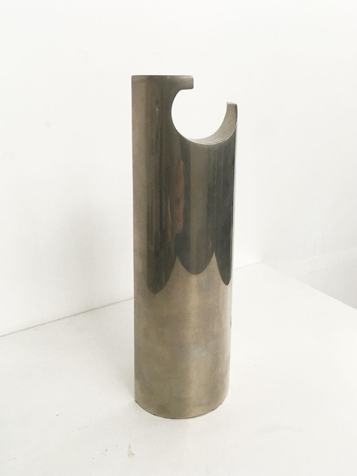 Post-Modern 1980 Italy Bronze Nickel Plated Abstract Sculpture by Edmondo Cirillo Stele For Sale