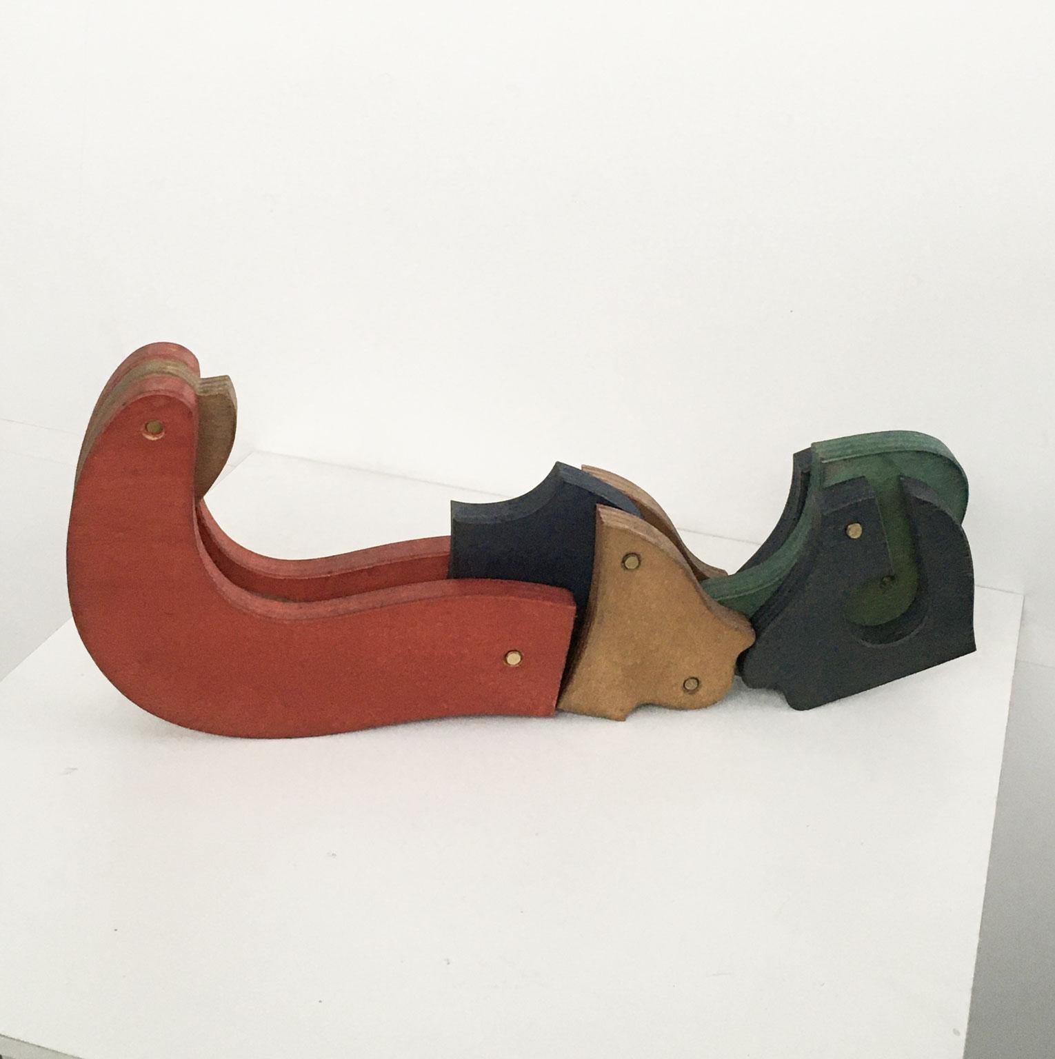 Italienisches abstraktes kinetisches Holz, 1980  Skulptur von Bruno Chersicla (Postmoderne) im Angebot