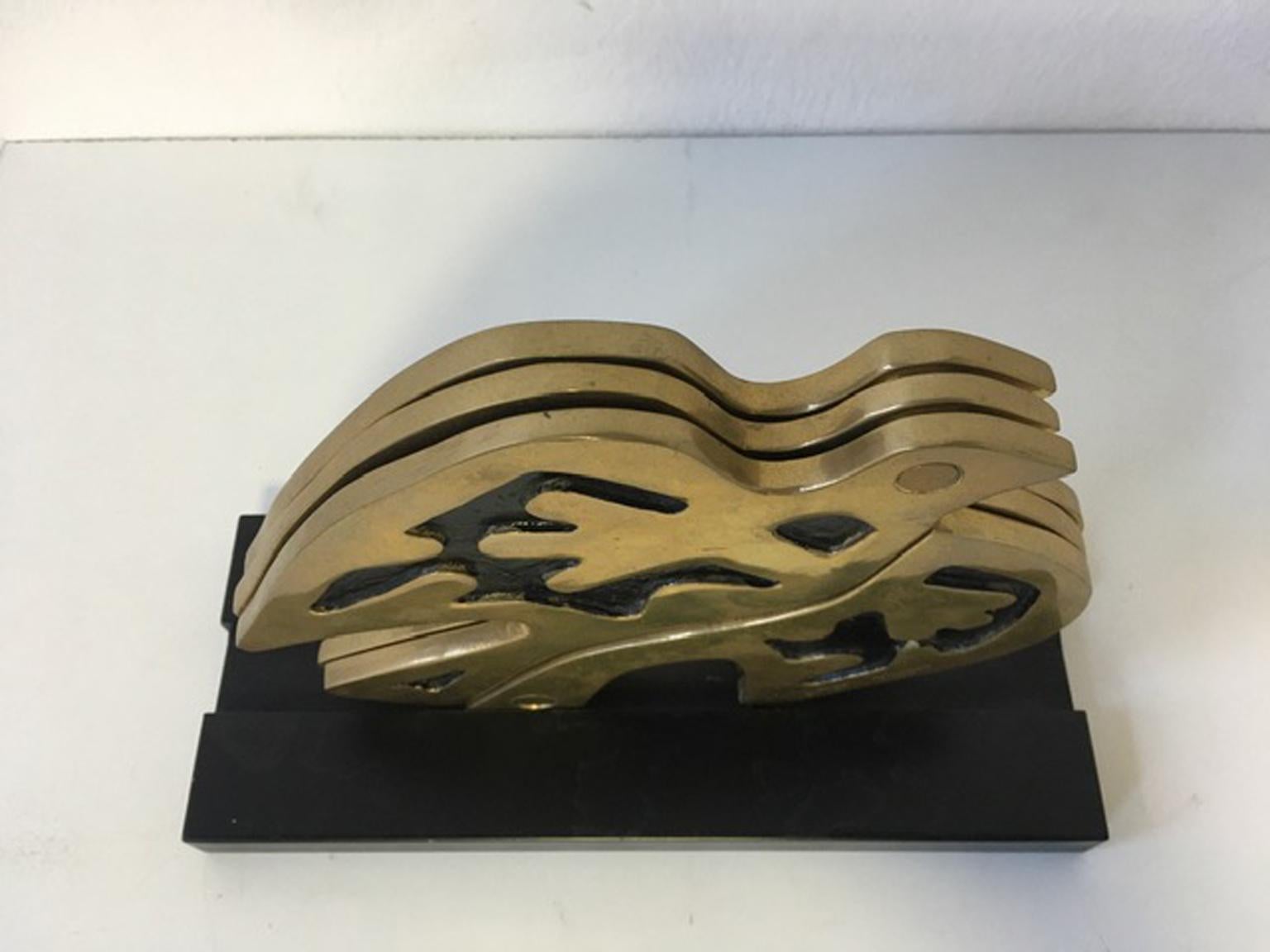 Post-Modern 1980 Italy Post Modern Abstract Kinetic Bronze Sculpture The Dove Colomba For Sale