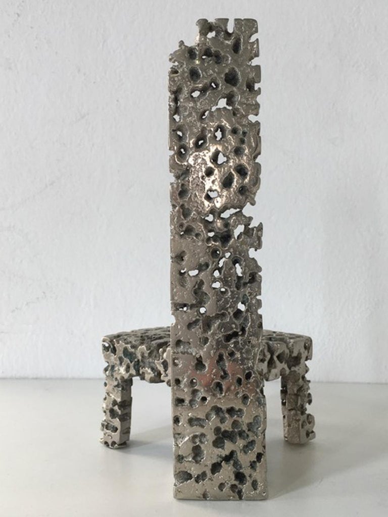 Baroque 1980 Italy Postmodern Bronze Chromed Abstract Sculpture For Sale