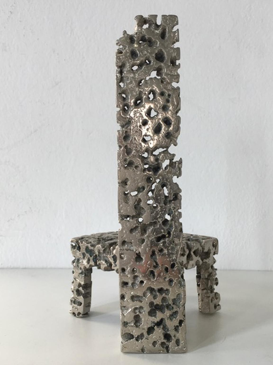 Hand-Crafted 1980 Italy Post-Modern Bronze Chromed Abstract Sculpture For Sale