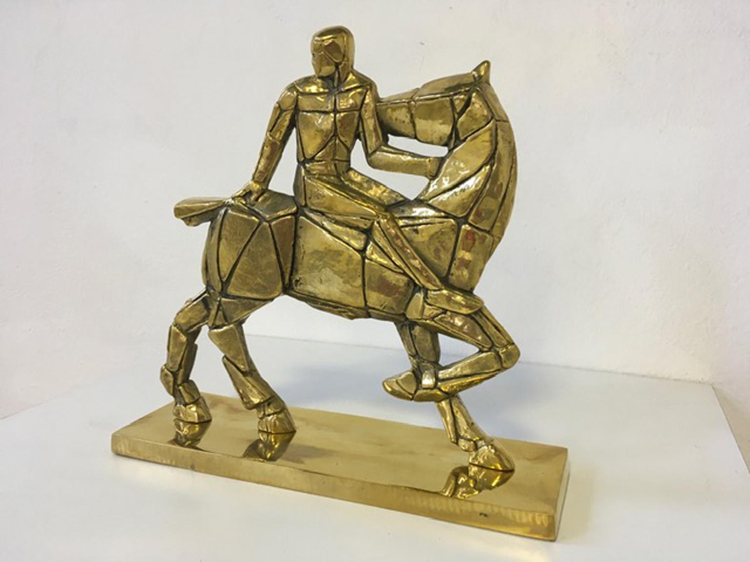 Post-Modern 1980 Italy Post Modern Bronze Sculpture Horse and Rider For Sale