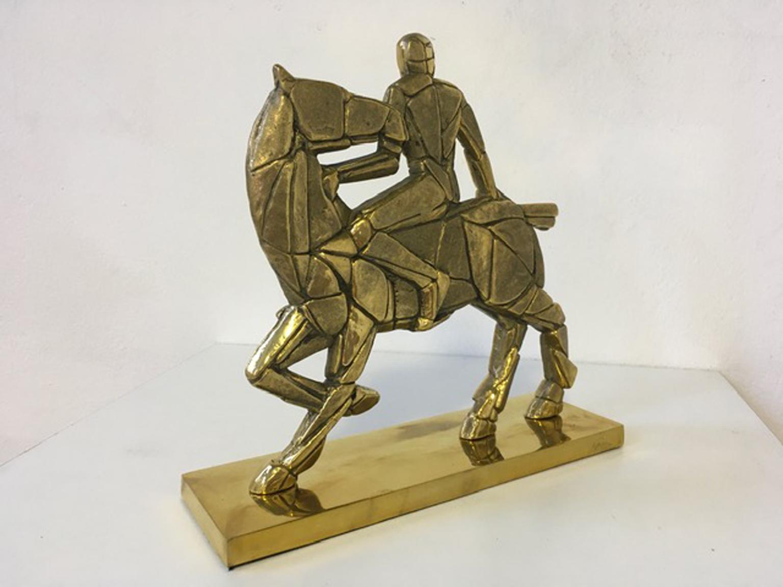 20th Century 1980 Italy Post Modern Bronze Sculpture Horse and Rider For Sale