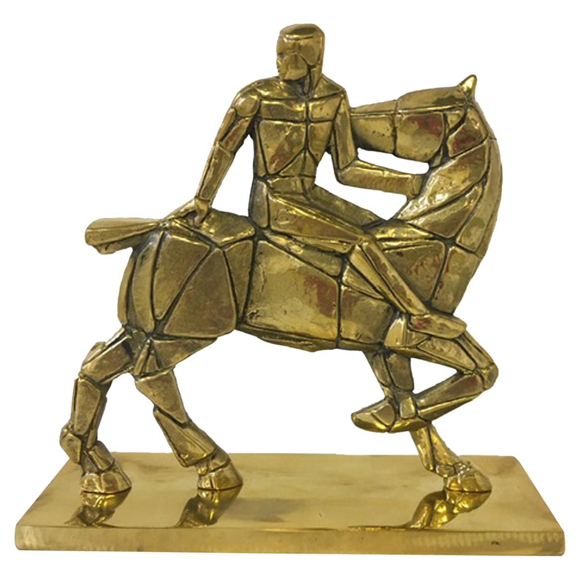 1980 Italy Post Modern Bronze Sculpture Horse and Rider
