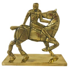 Vintage 1980 Italy Post Modern Bronze Sculpture Horse and Rider