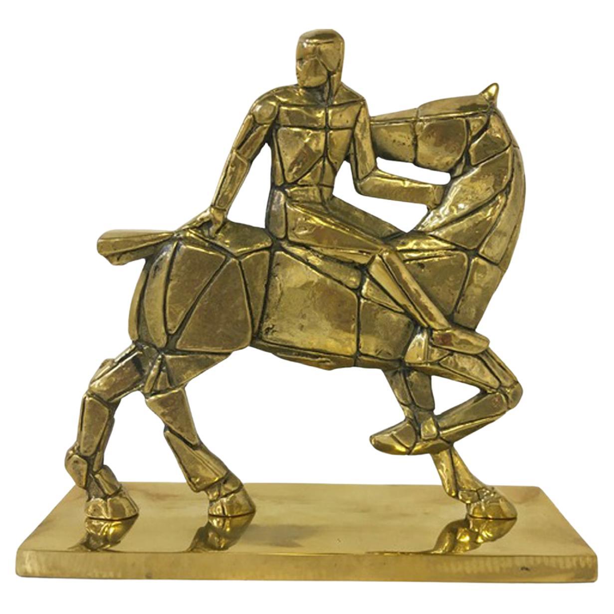 Sculpture italienne post-moderne en bronze de cheval et d'équitation, 1980