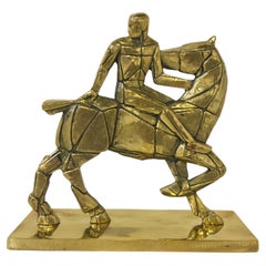 1980 Italy Post Modern Bronze Sculpture Horse and Rider