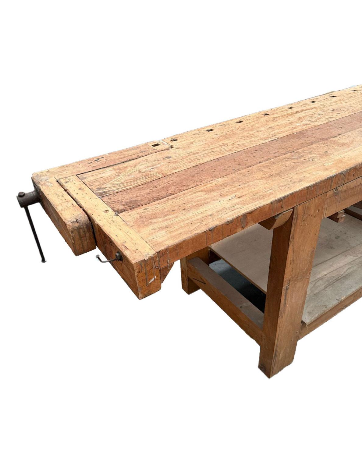 1980 Italy Solid Oak Carpenter Workbench in Rustic Style For Sale 4