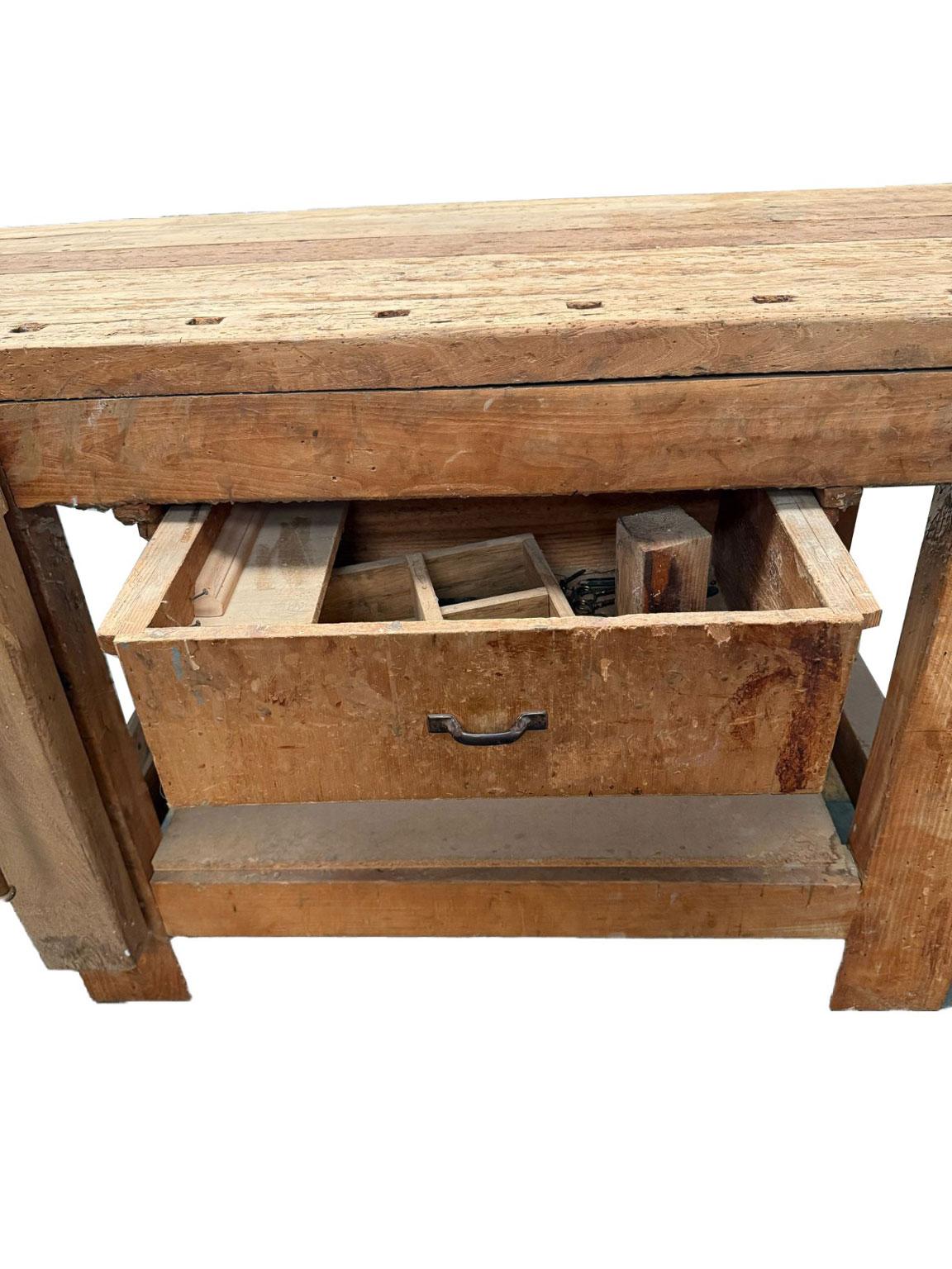 1980 Italy Solid Oak Carpenter Workbench in Rustic Style For Sale 1