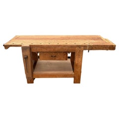 1980 Italy Solid Oak Carpenter Workbench in Rustic Style