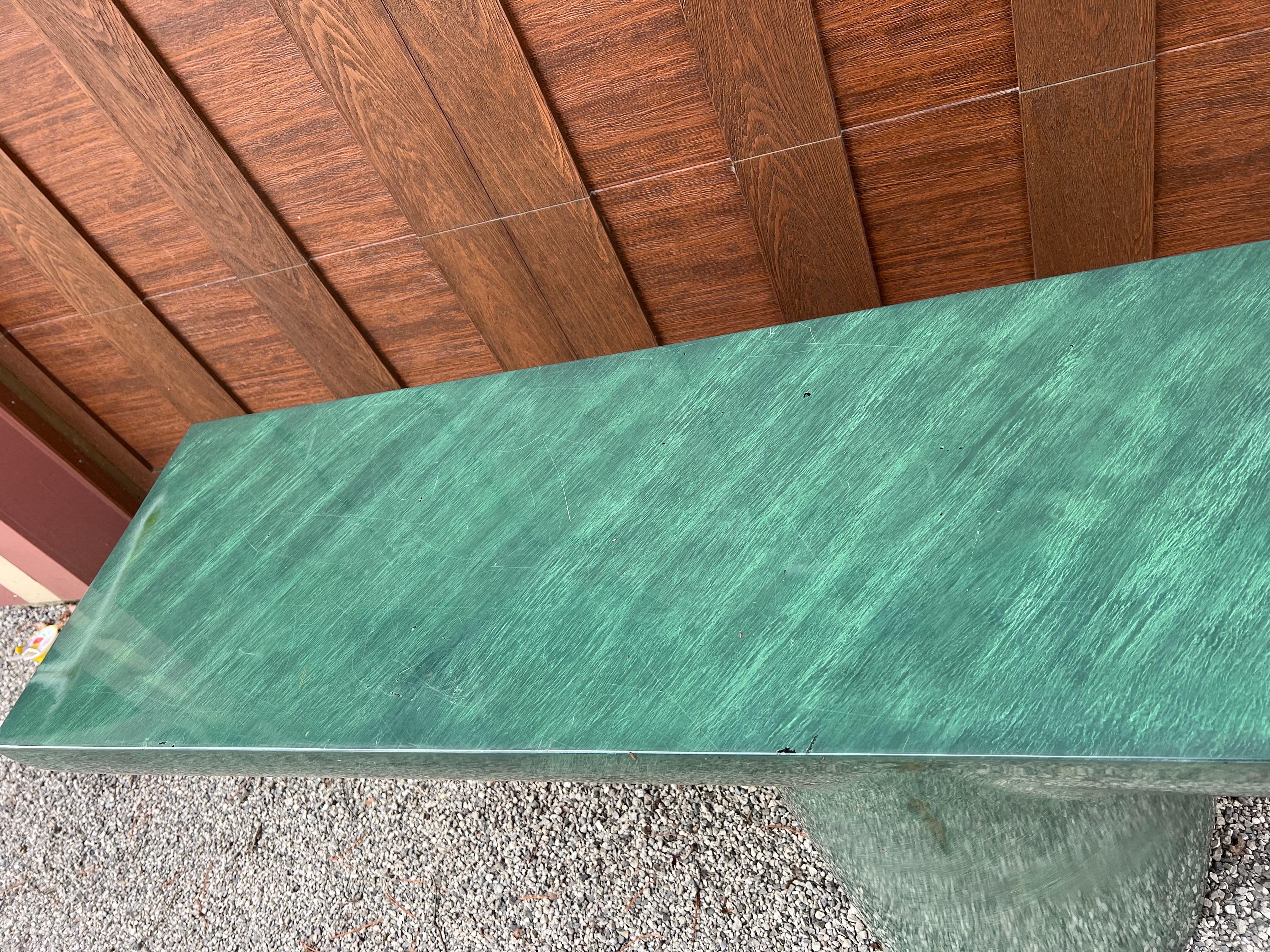 1980 J Wade Beam Faux Green Marble Console Table. Stunning table to put in the entry hallway or in the office room where it will sure be a statement piece 