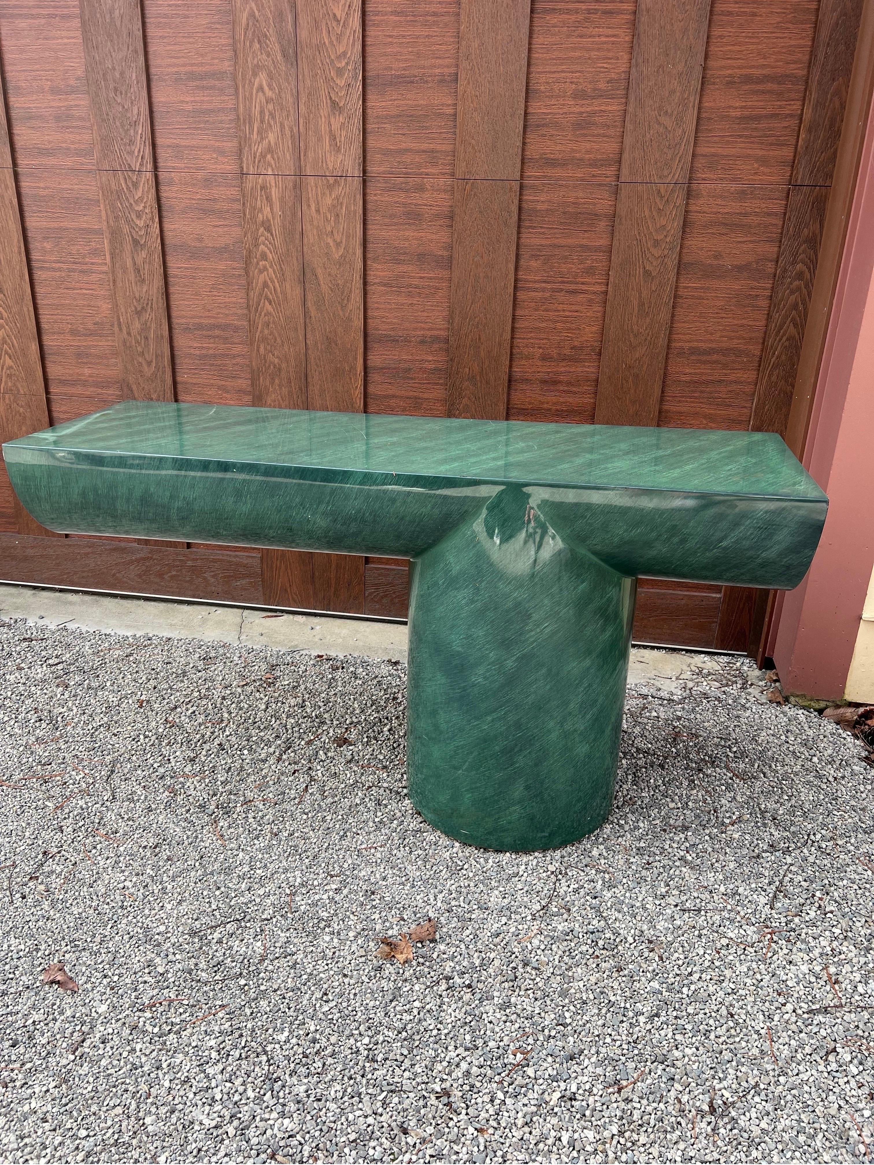Post-Modern 1980 J Wade Beam Faux Green Marble Console Table For Sale