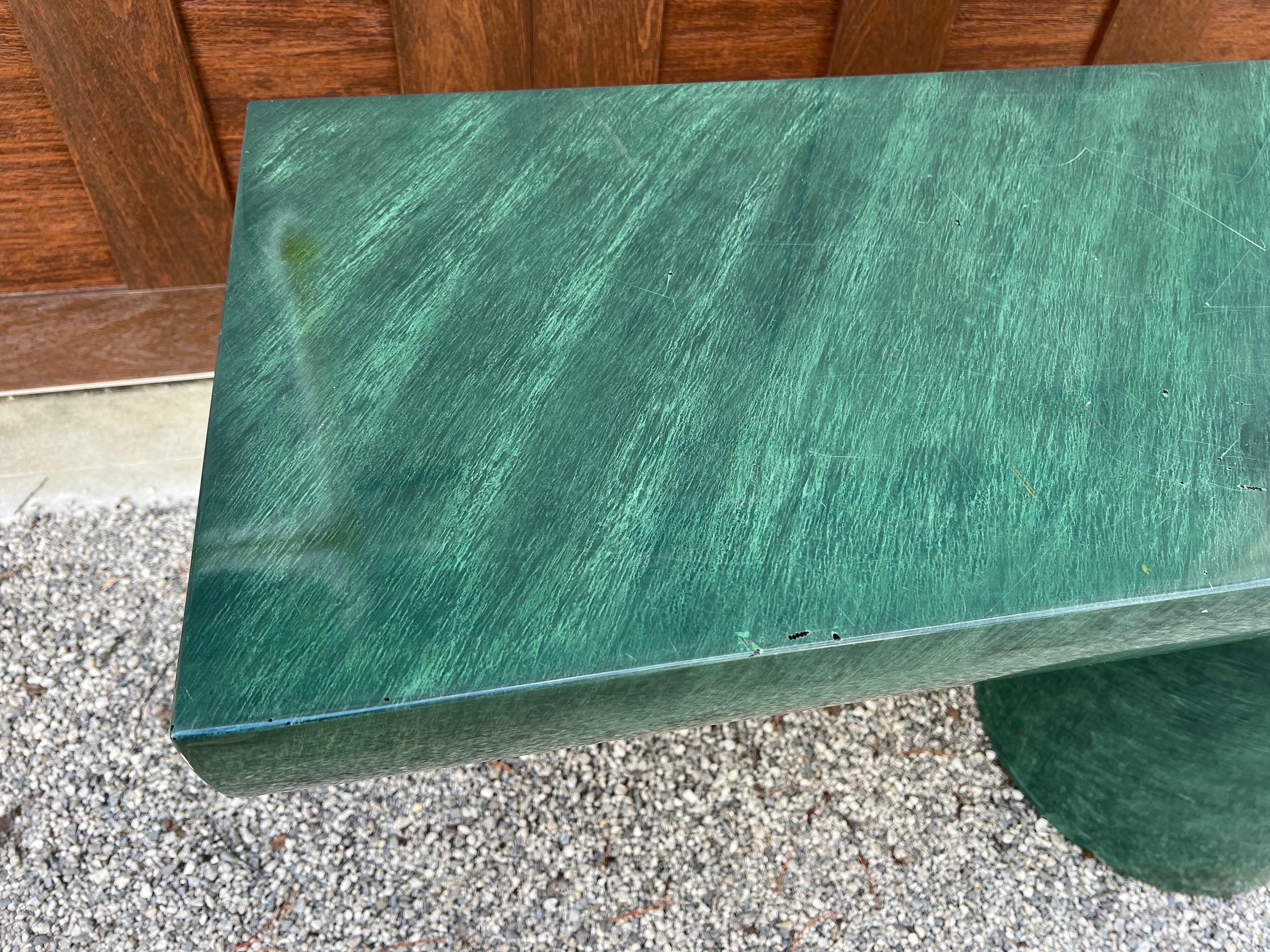 Late 20th Century 1980 J Wade Beam Faux Green Marble Console Table For Sale