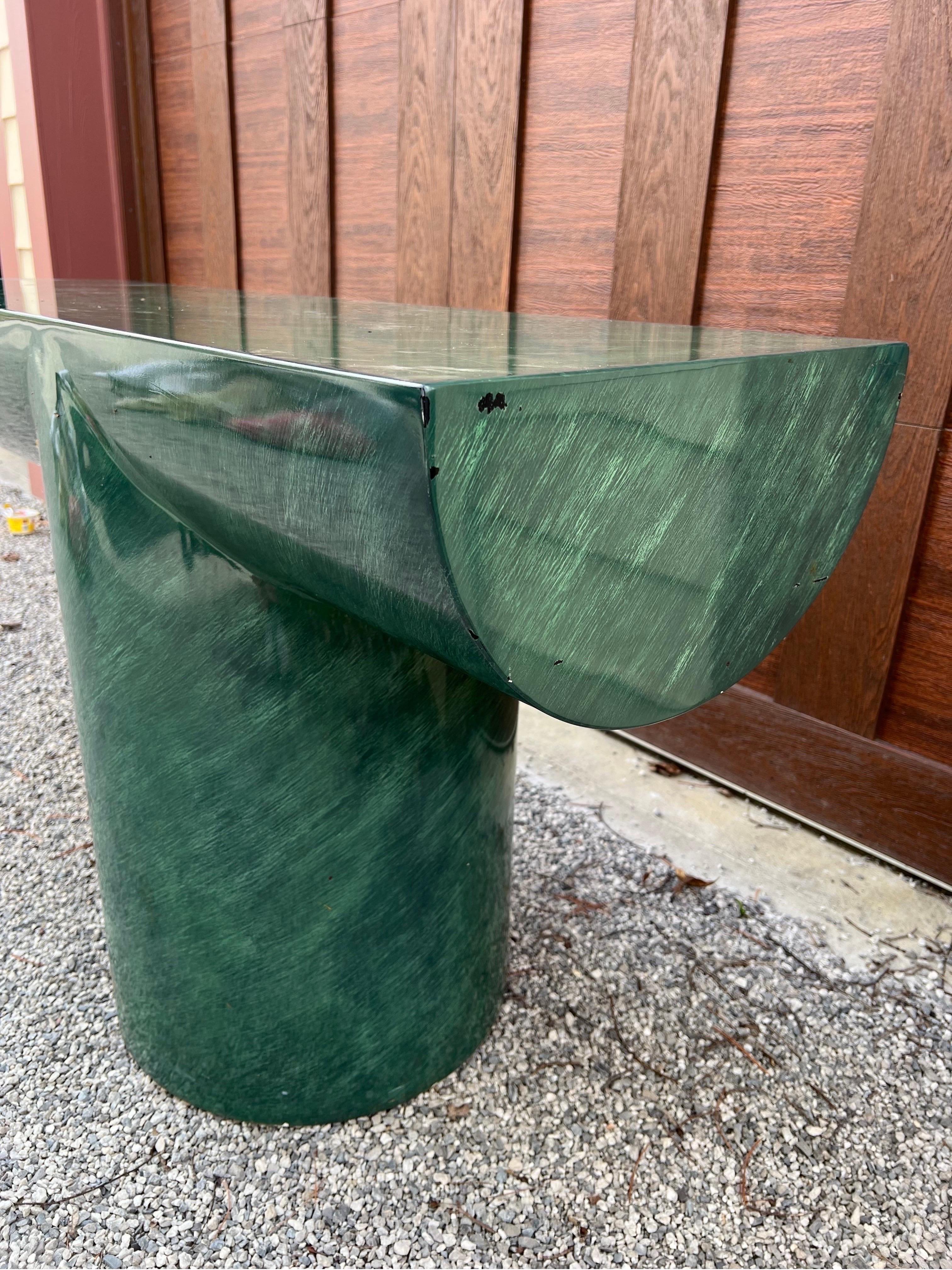 Laminate 1980 J Wade Beam Faux Green Marble Console Table For Sale