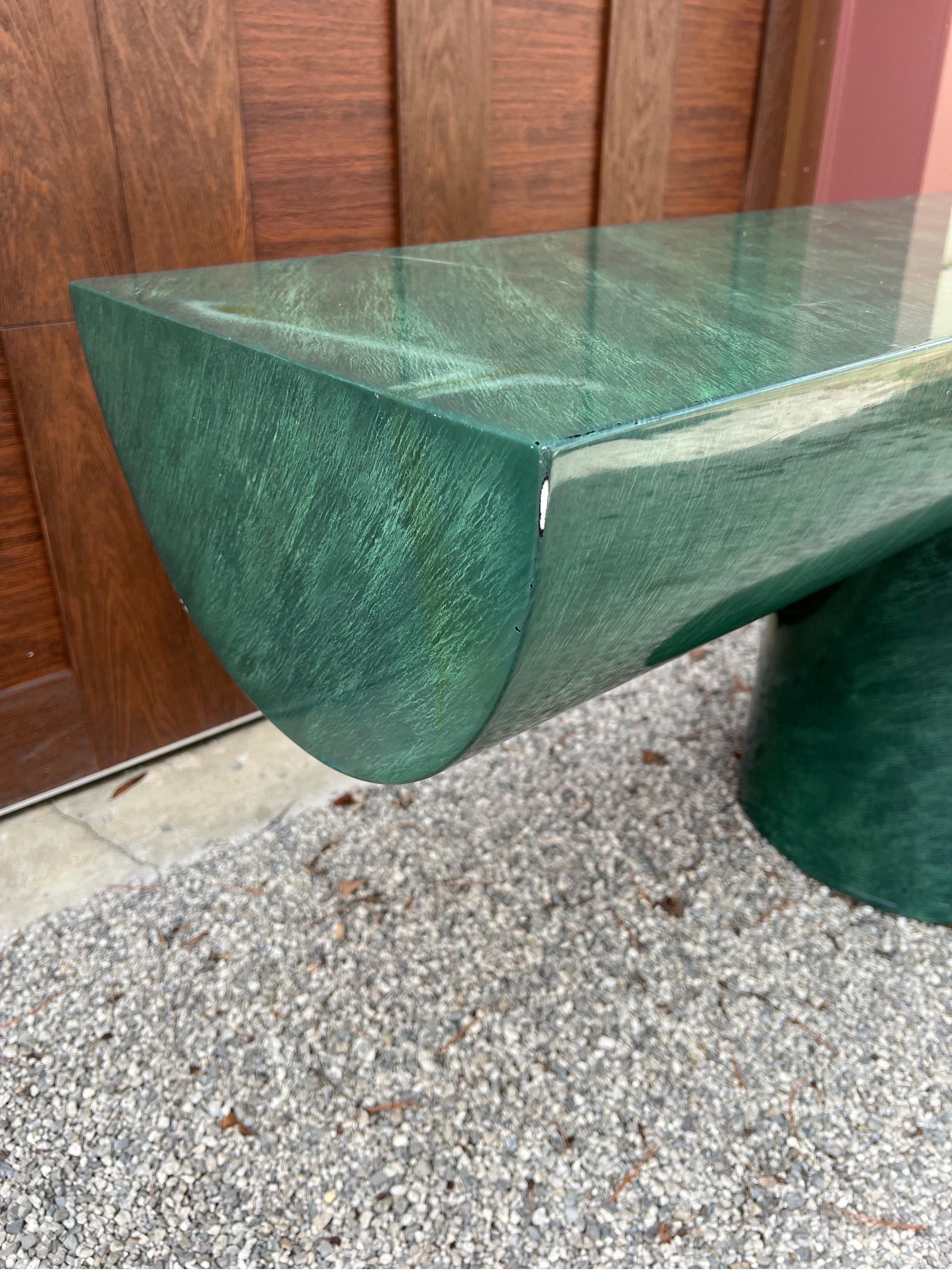 1980 J Wade Beam Faux Green Marble Console Table For Sale 1