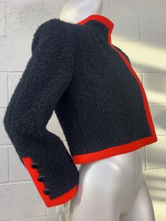 1980 James Galanos Black Boucle Wool Jacket w/ Orange Knit Piping
