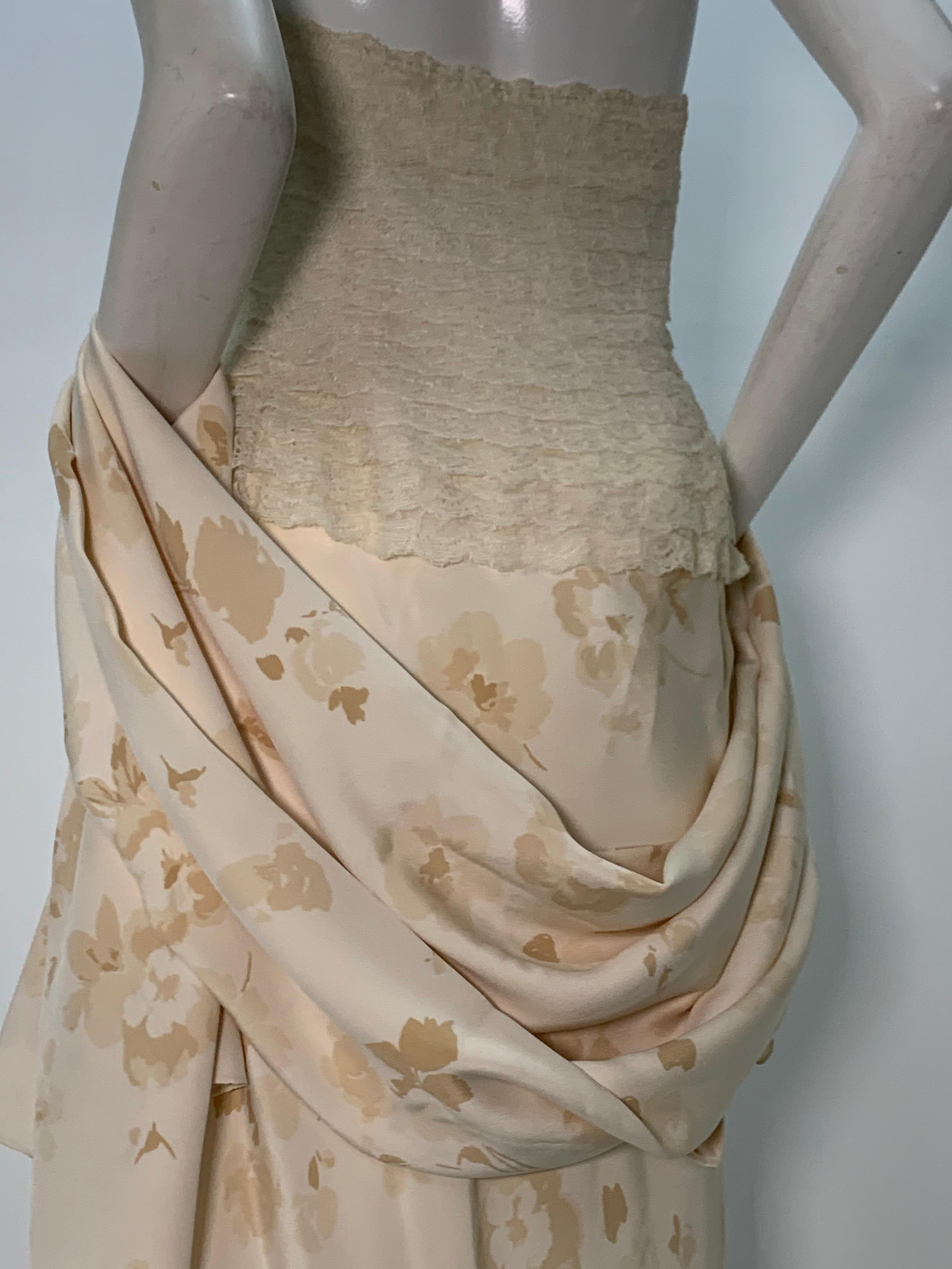 1980 James Galanos Cream Silk Floral Lace Tiered Corset Gown W/Wrap  For Sale 6