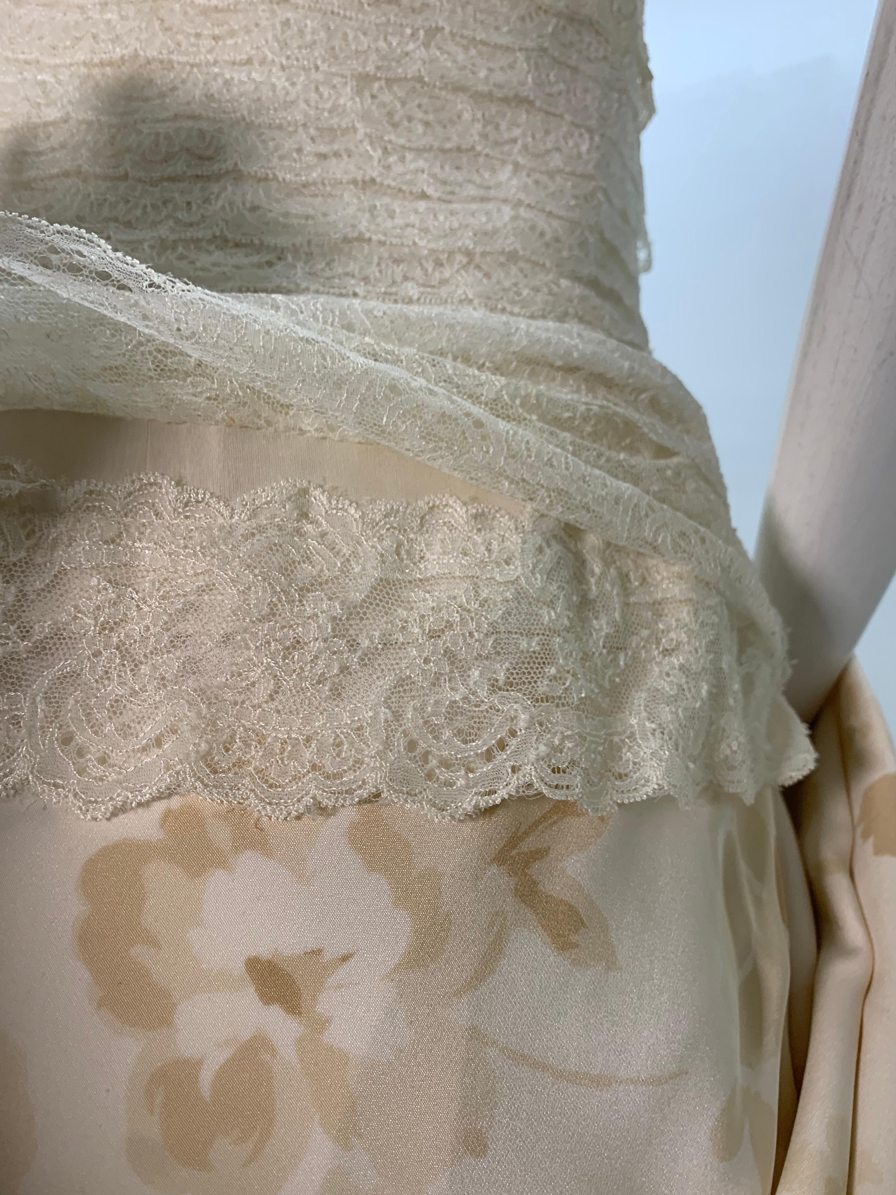 1980 James Galanos Cream Silk Floral Lace Tiered Corset Gown W/Wrap  For Sale 8