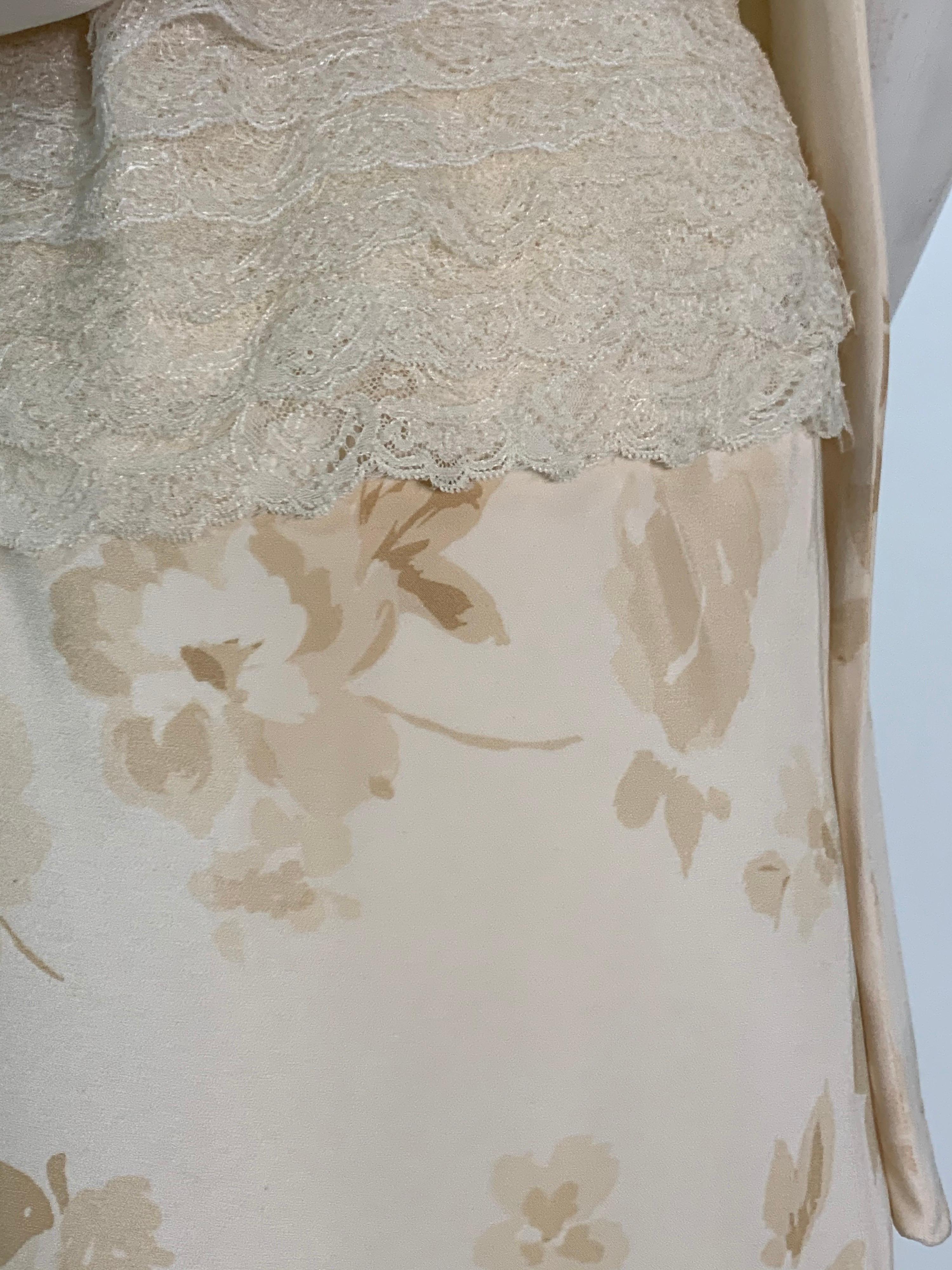 Brown 1980 James Galanos Cream Silk Floral Lace Tiered Corset Gown W/Wrap  For Sale