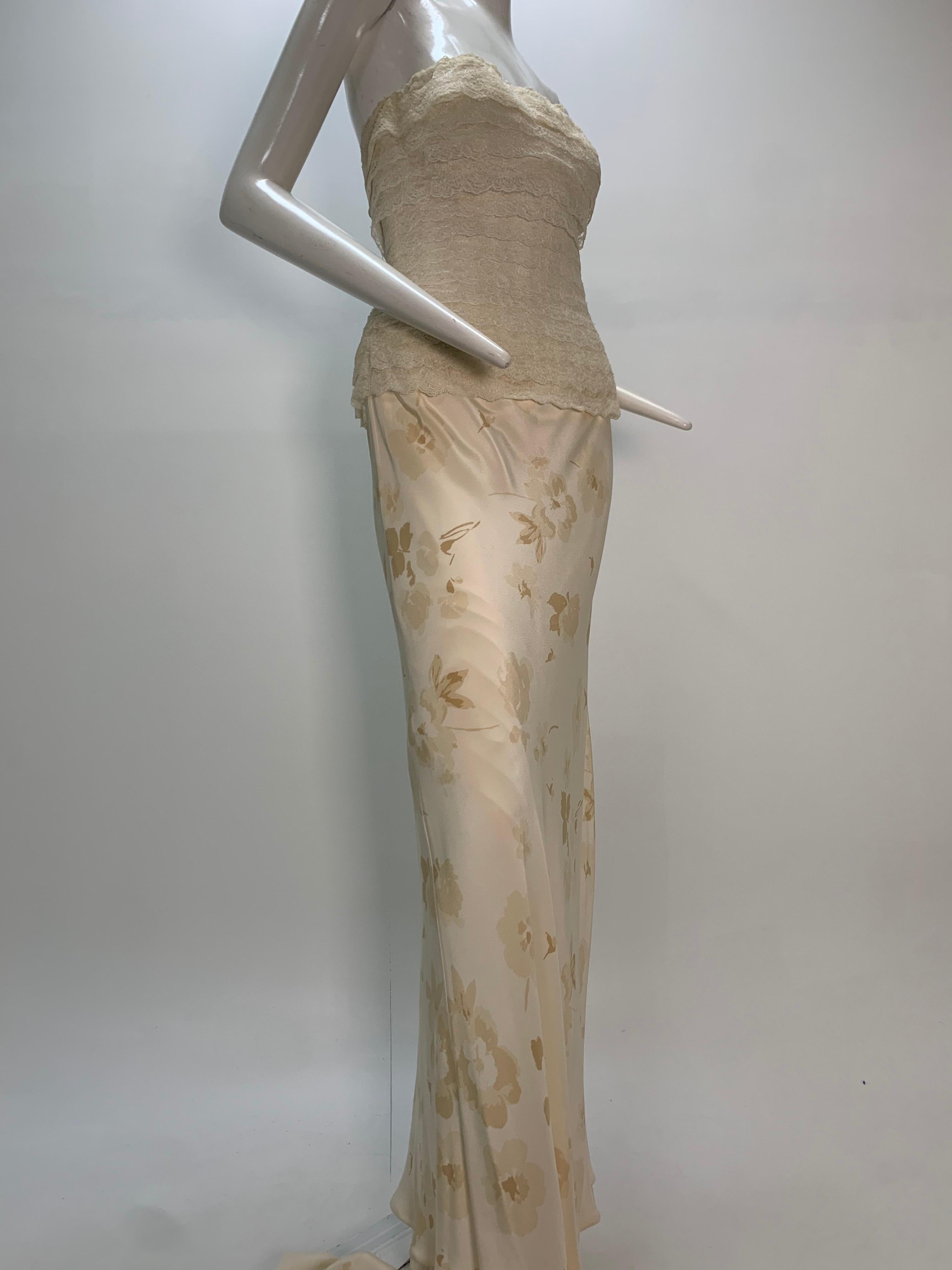 1980 James Galanos Cream Silk Floral Lace Tiered Corset Gown W/Wrap  In Excellent Condition For Sale In Gresham, OR