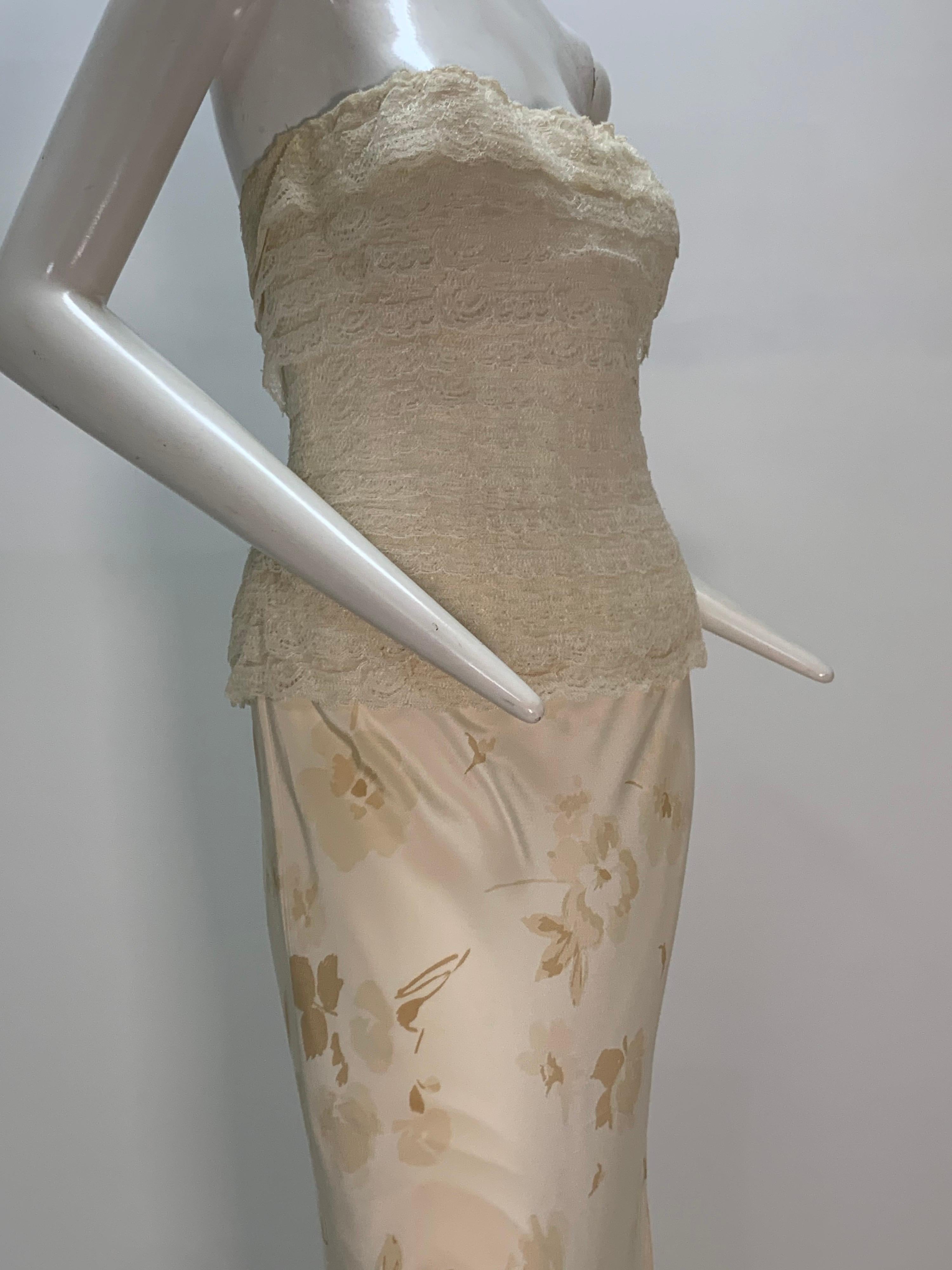 Women's 1980 James Galanos Cream Silk Floral Lace Tiered Corset Gown W/Wrap  For Sale