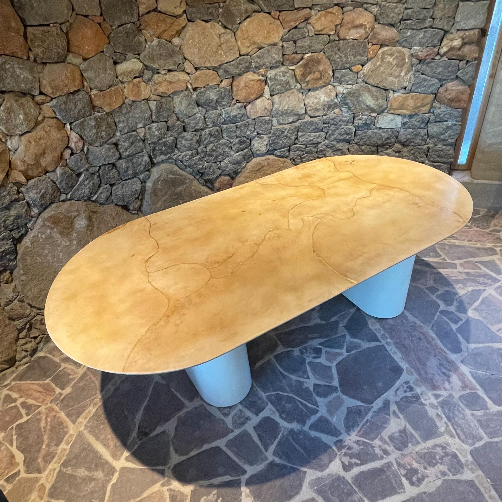 1980 Karl Springer Knife Edge Oval Dining Table Lacquered Goatskin In Good Condition For Sale In Chula Vista, CA