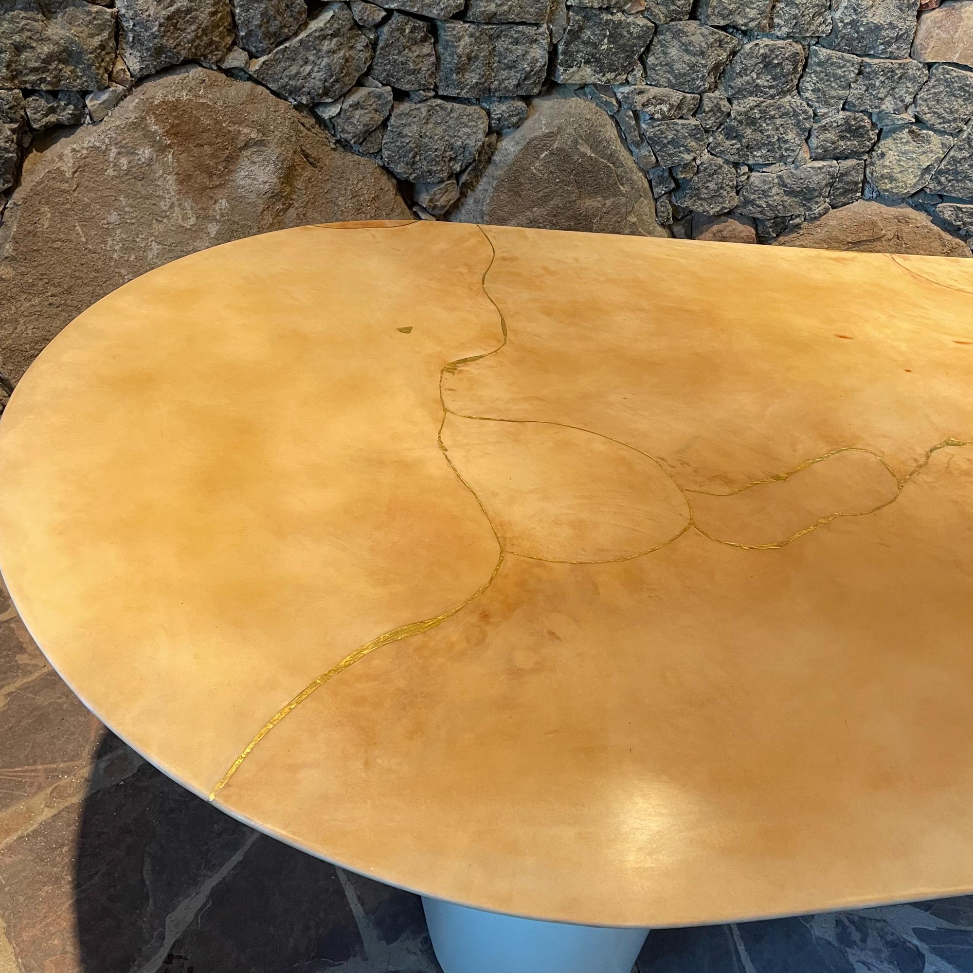 American 1980 Karl Springer Knife Edge Oval Dining Table Lacquered Cream Goatskin For Sale