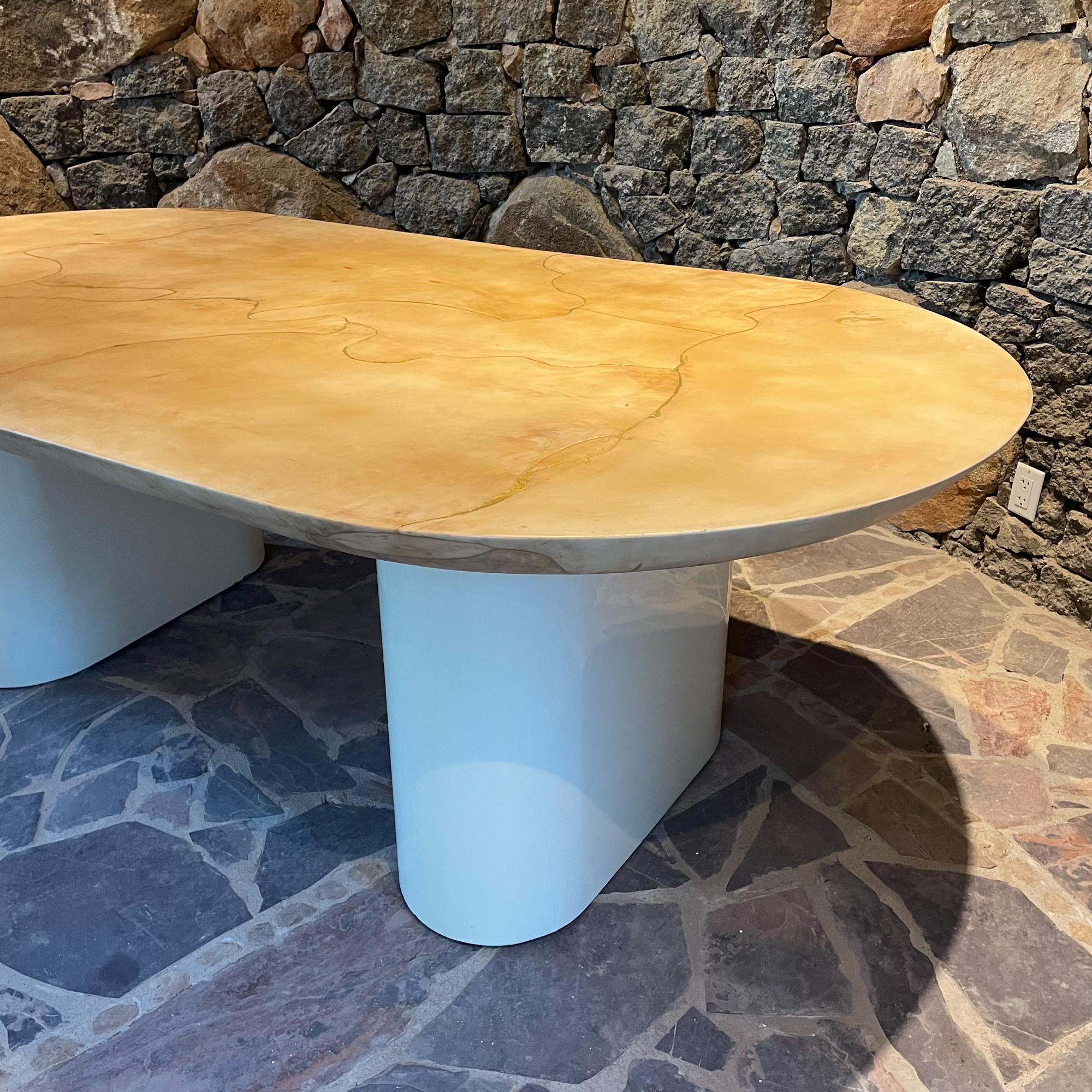 1980 Karl Springer Knife Edge Oval Dining Table Lacquered Cream Goatskin For Sale 8