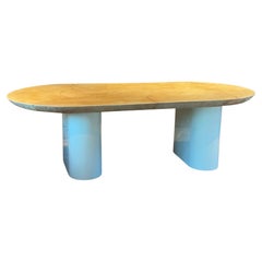 1980 Karl Springer Mesa de comedor ovalada con filo de cuchillo Piel de cabra lacada
