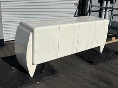 White Faux Marble Lacquer Credenza Attributed to Karl Springer Style