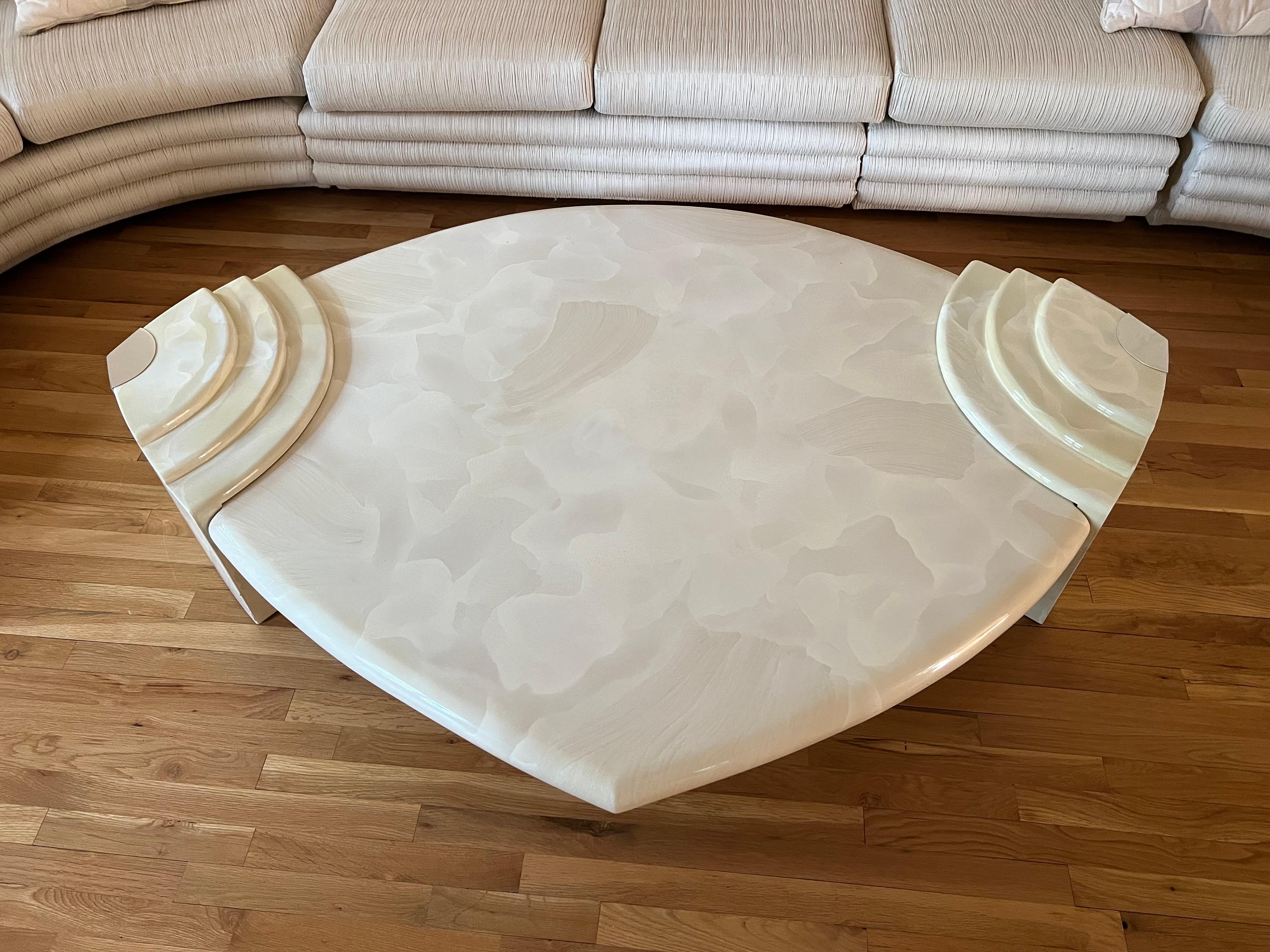 Lacquer coffee table with faux goatskin finished, circa 1980.

Custom made by the original owner, condition consistent with age 