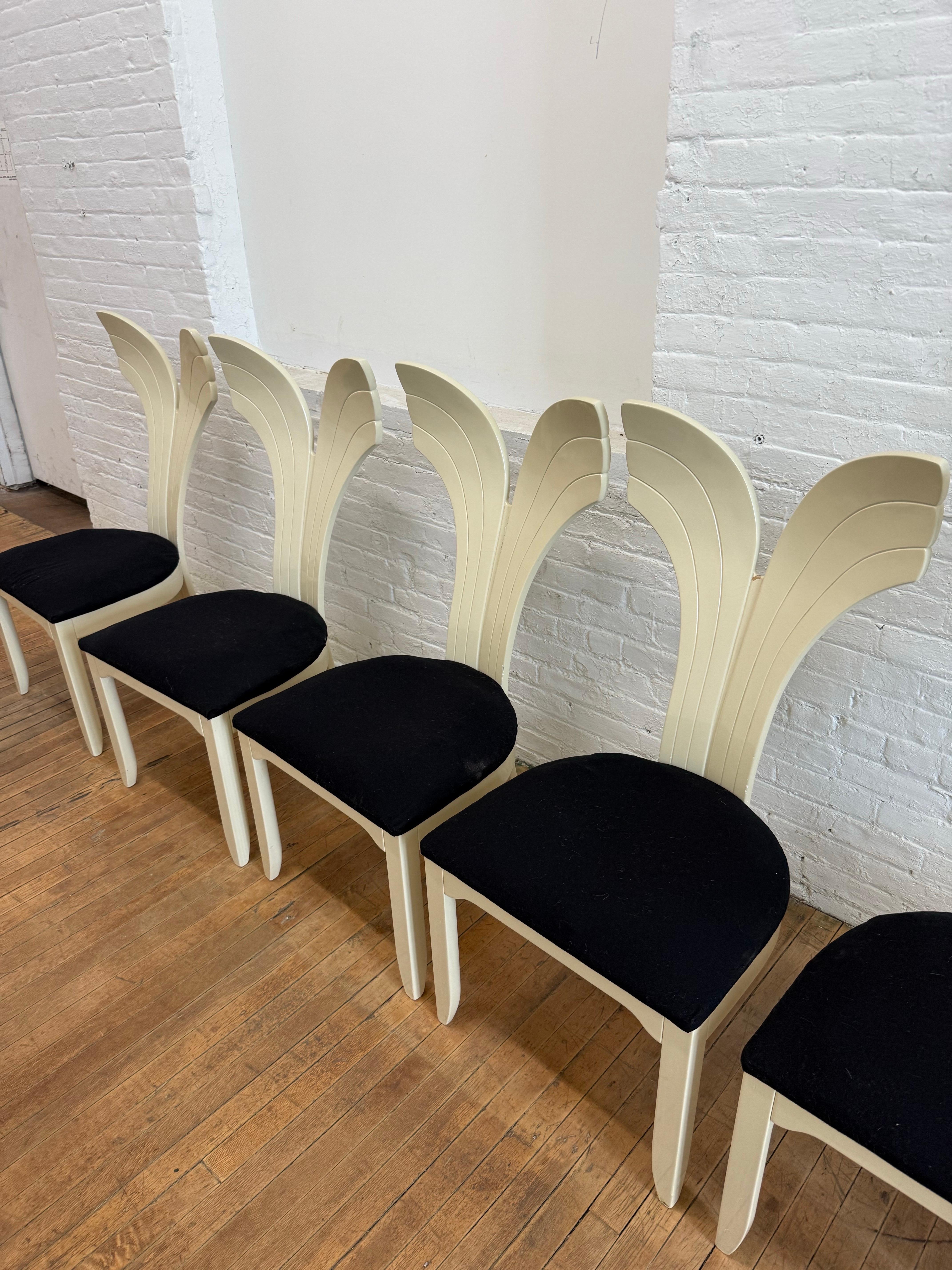 1980 Lacquer Dolphin Tails Dining Chairs - A Set of 8 In Good Condition For Sale In Staten Island, NY