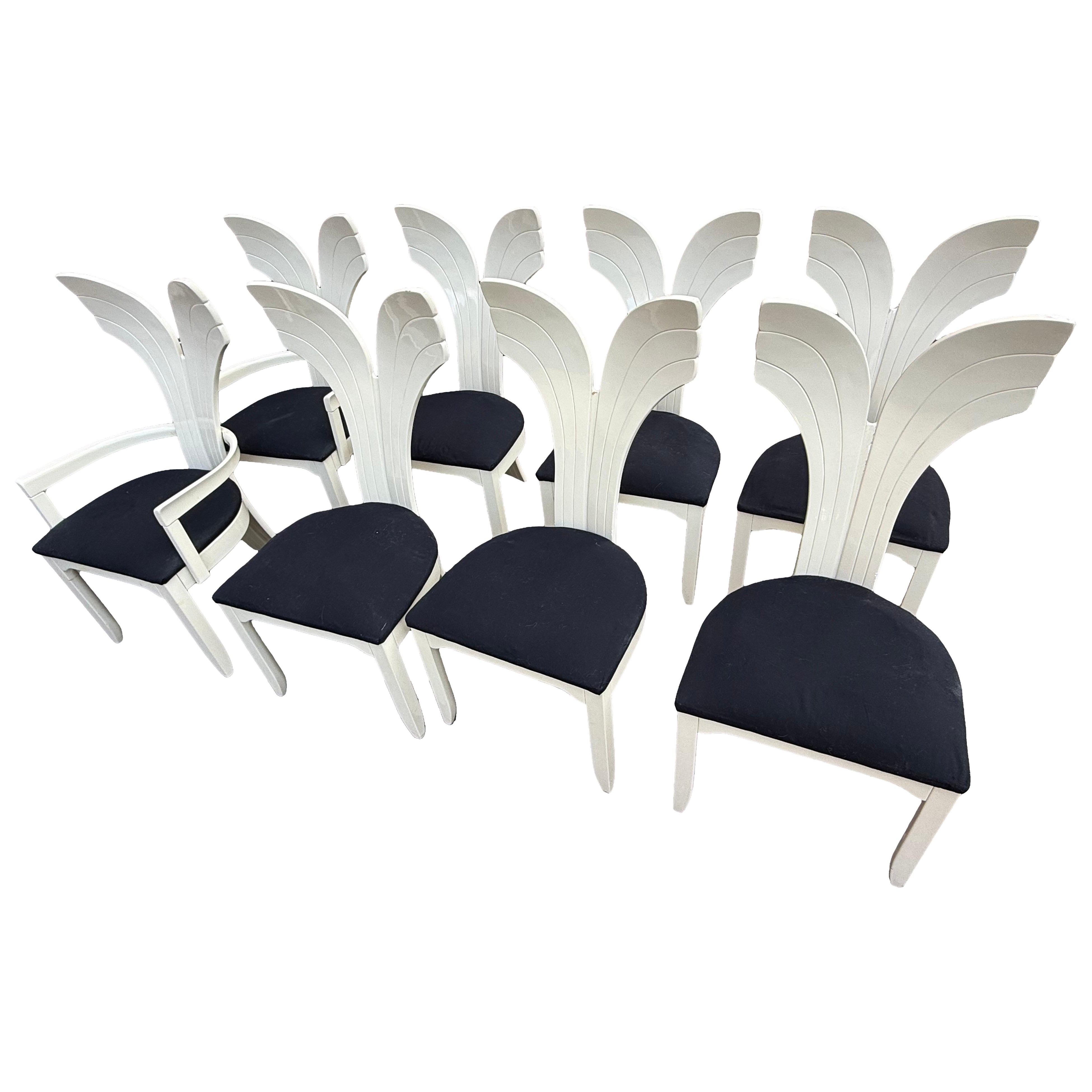 1980 Lacquer Dolphin Tails Dining Chairs - A Set of 8 For Sale