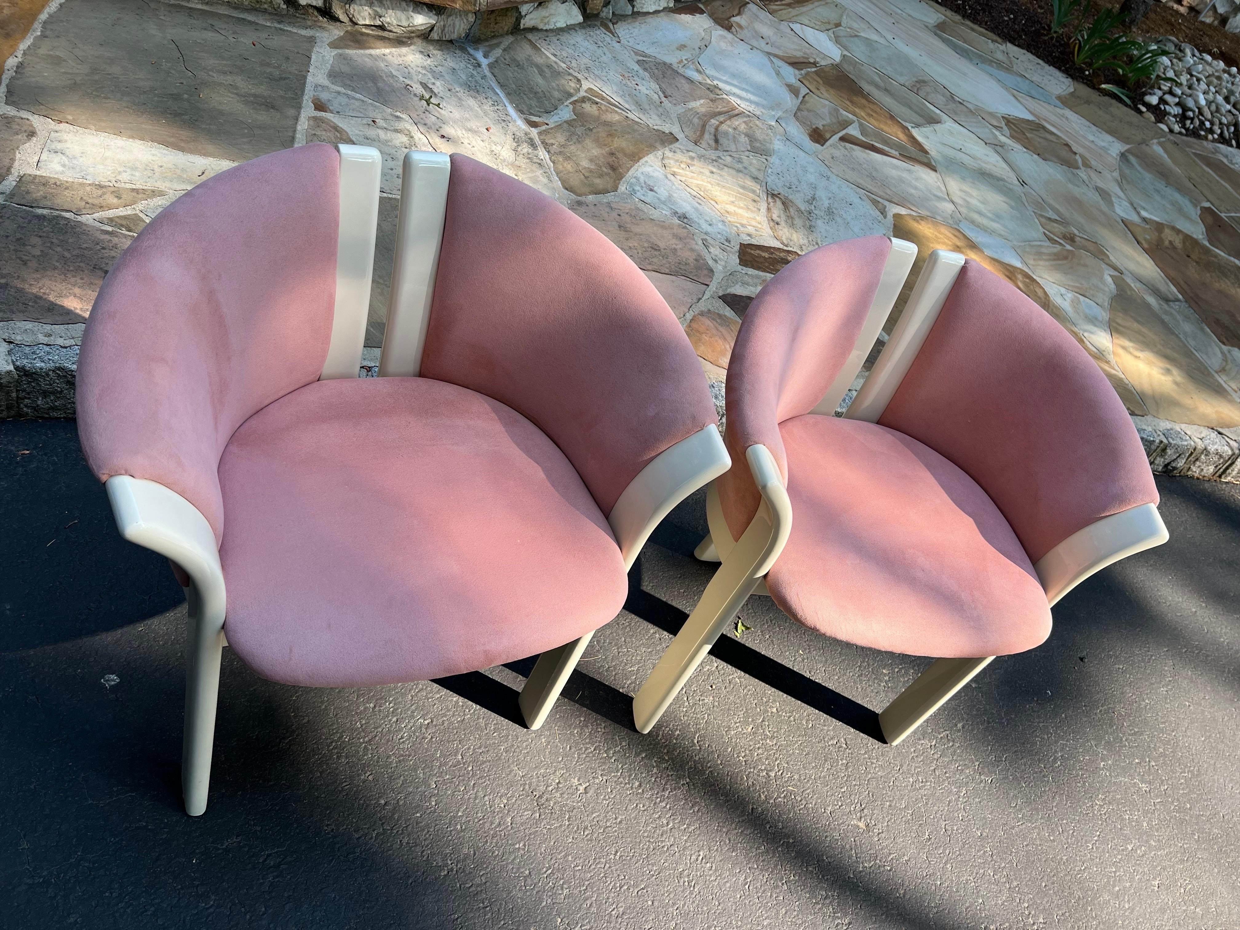 1980 Lacquer Pink Velvet Sculpture Chairs, in the style of Karl Springer For Sale 4