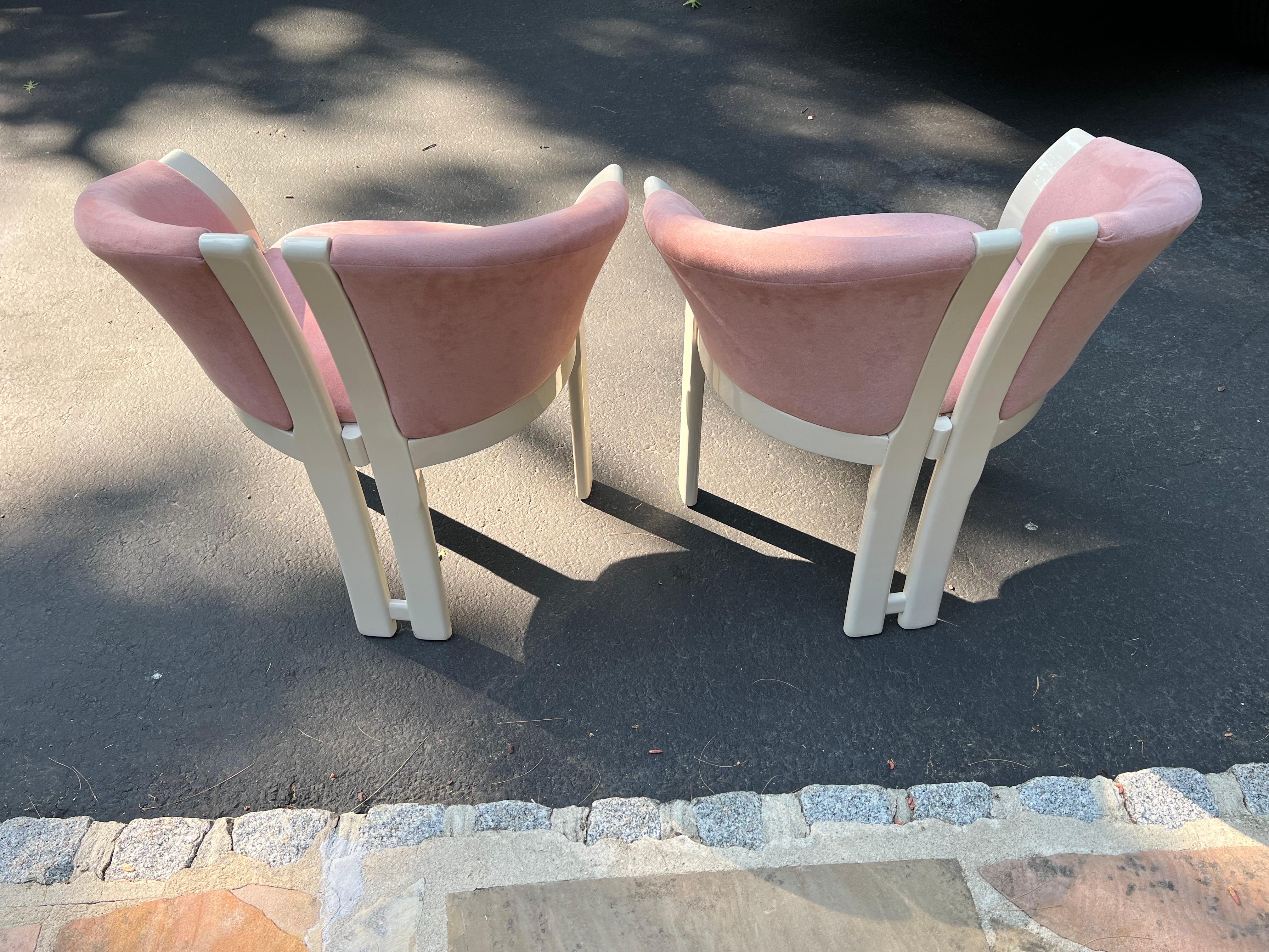 1980 Lacquer Pink Velvet Sculpture Chairs, in the style of Karl Springer For Sale 5