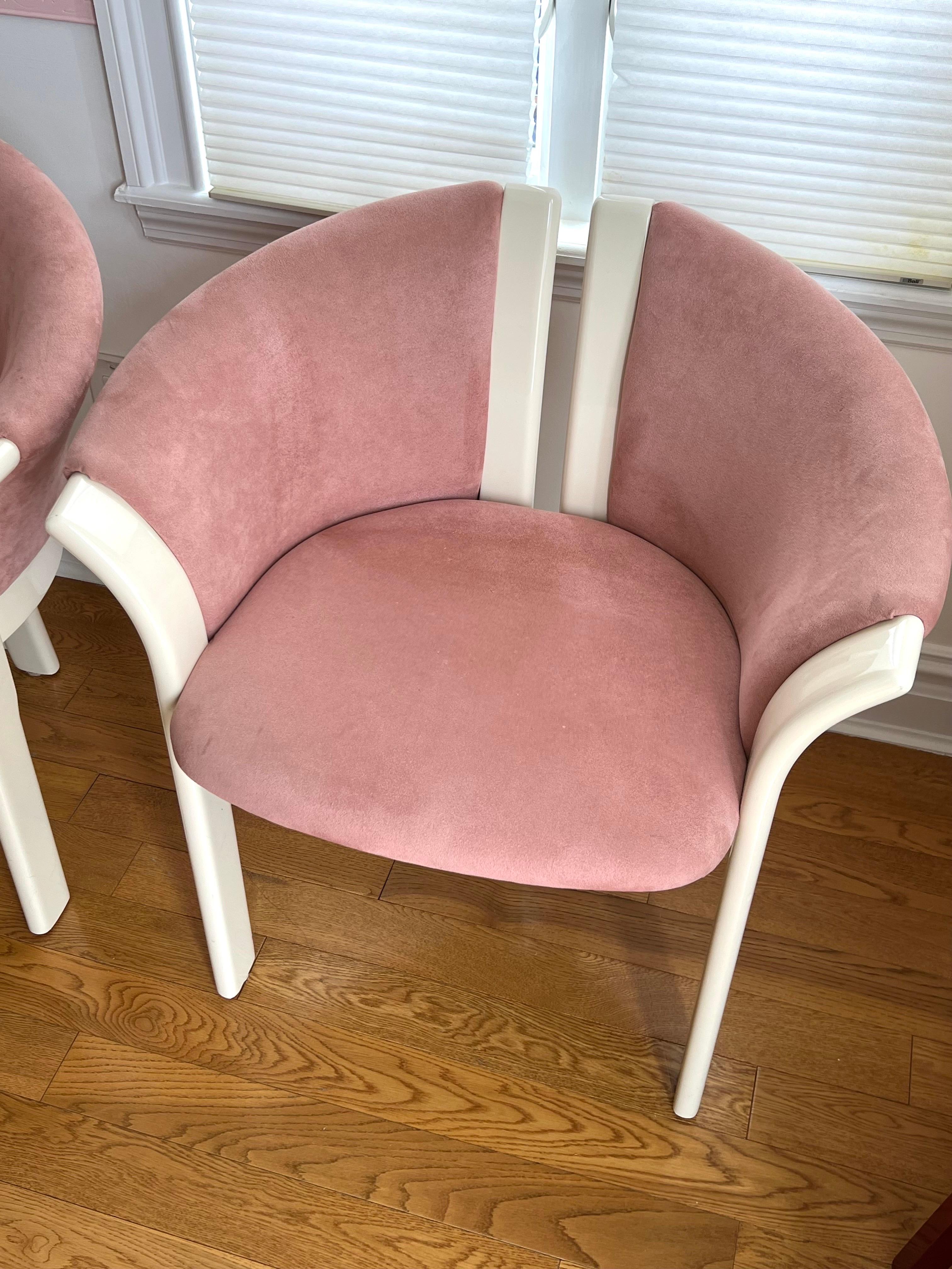 North American 1980 Lacquer Pink Velvet Sculpture Chairs, in the style of Karl Springer For Sale