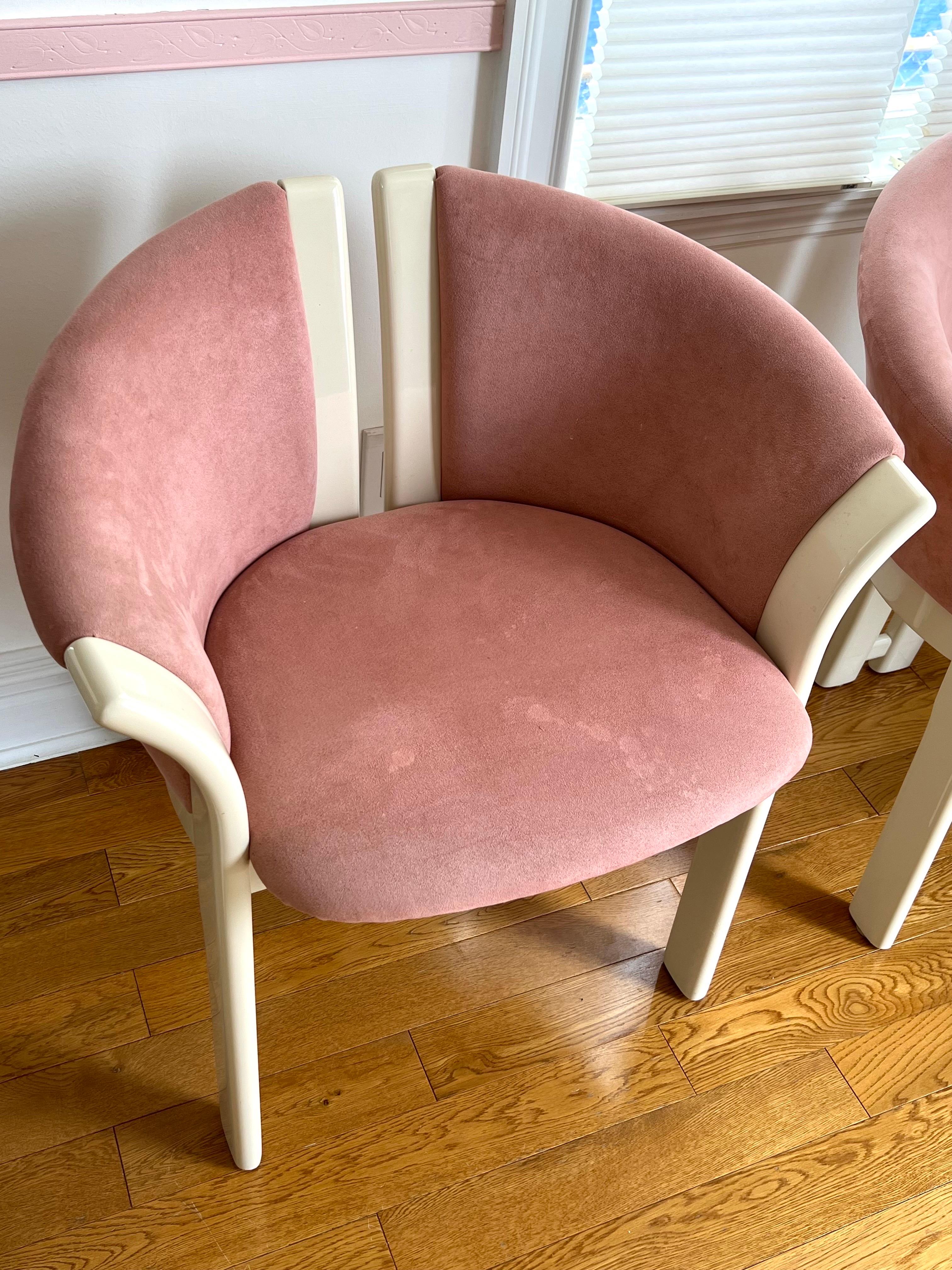 1980 Lacquer Pink Velvet Sculpture Chairs, in the style of Karl Springer In Good Condition For Sale In Staten Island, NY