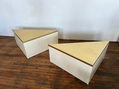 1980 Laminate Brass Triangle End Tables - a Pair