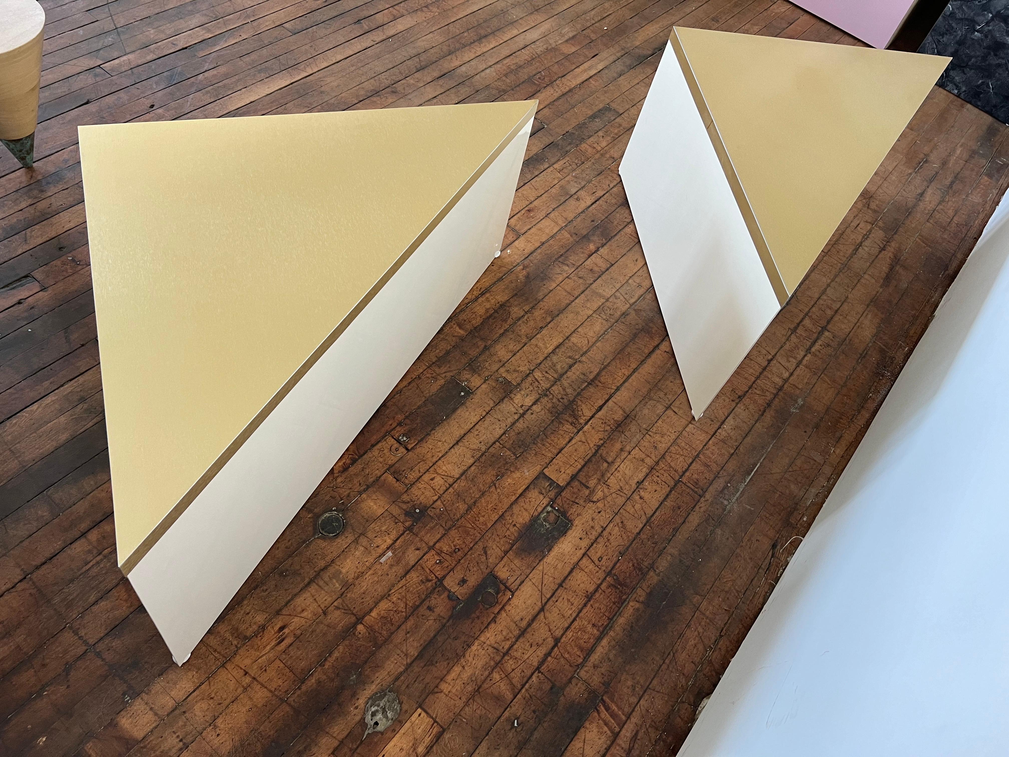 American 1980 Laminate Brass Triangle End Tables - a Pair For Sale
