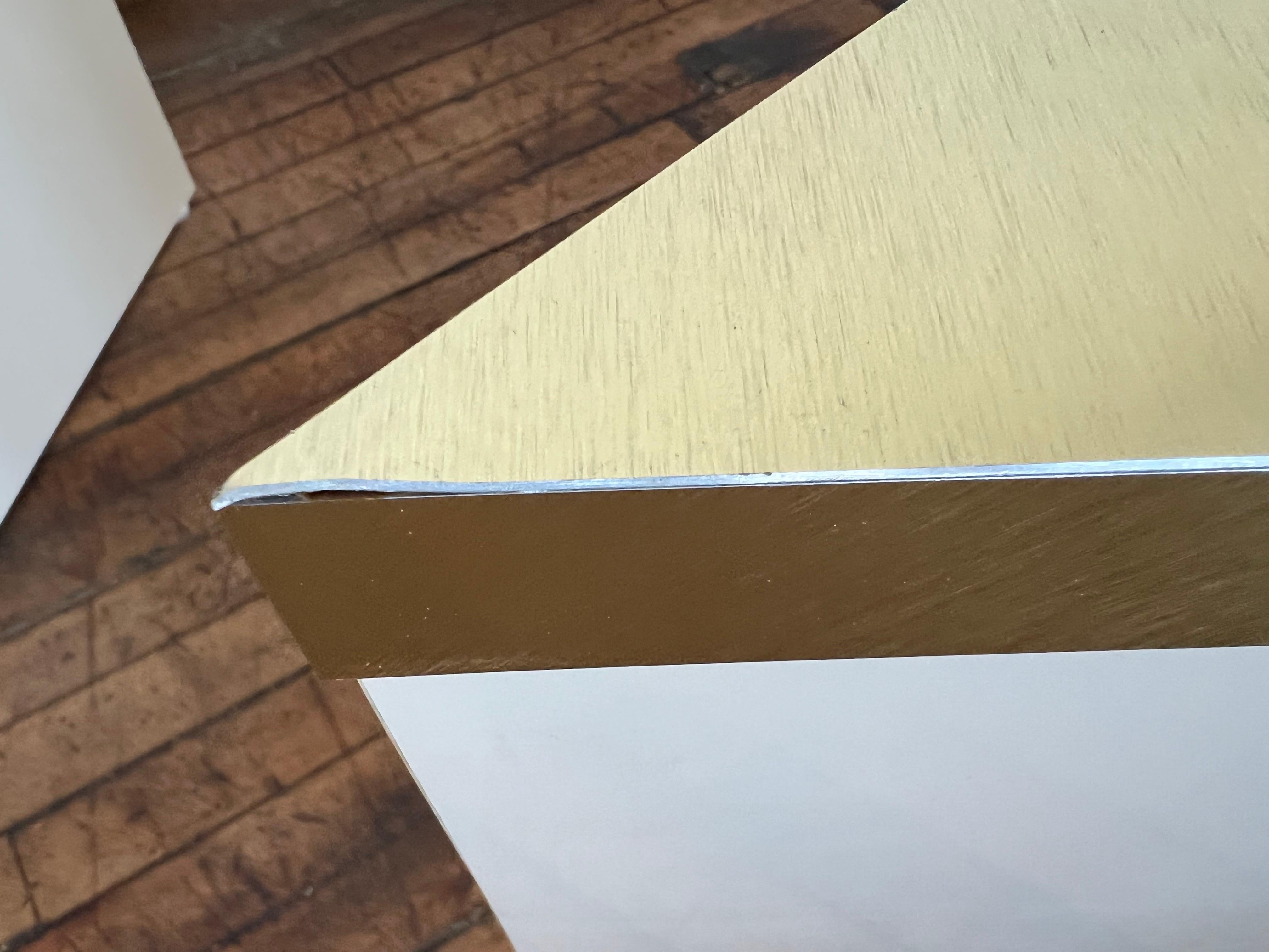Late 20th Century 1980 Laminate Brass Triangle End Tables - a Pair For Sale