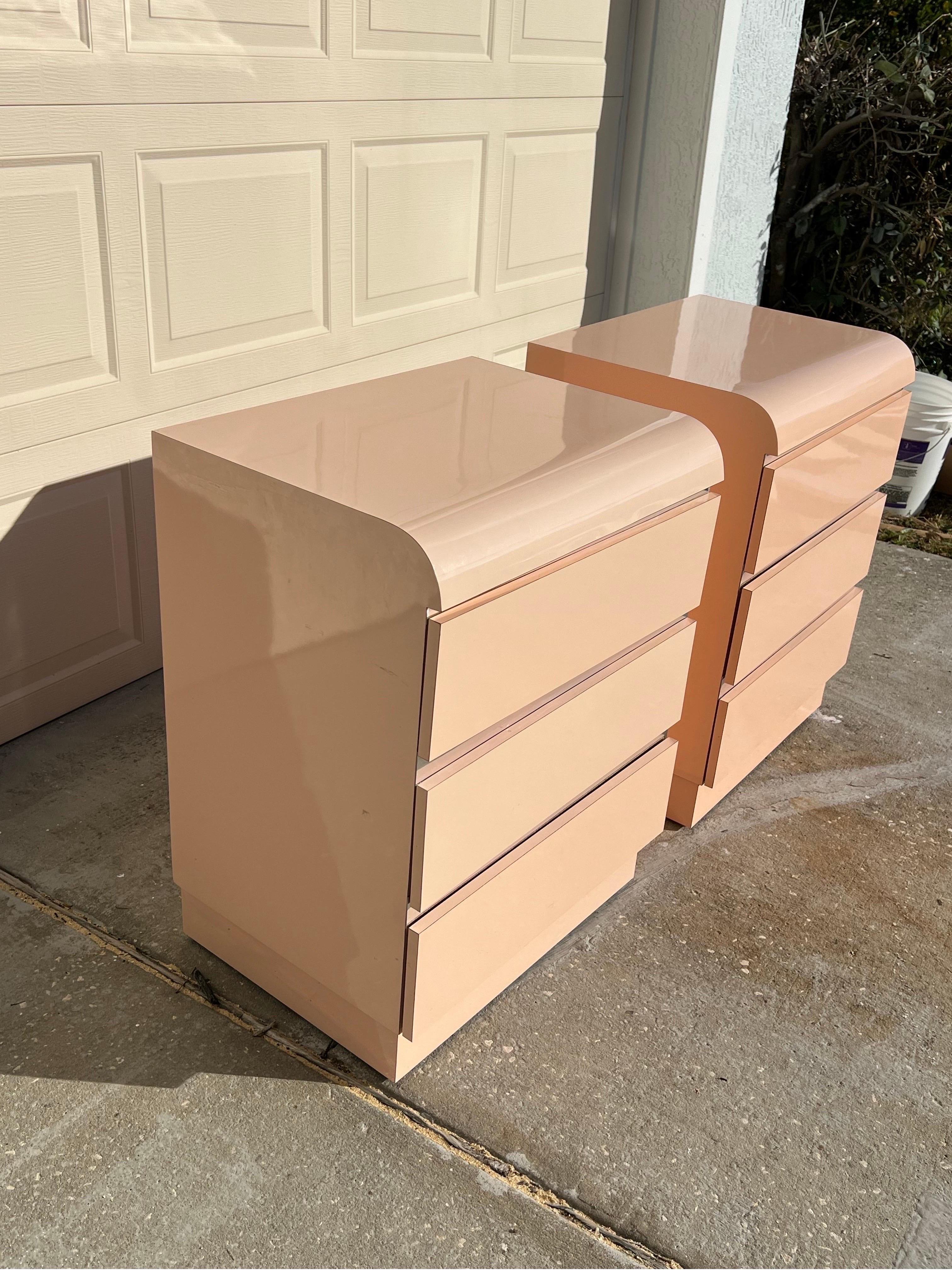 Post-Modern 1980 Laminate Pink Nightstands With Chrome Trim - a Pair
