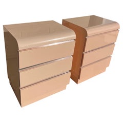 1980 Laminate Pink Nightstands With Chrome Trim - a Pair