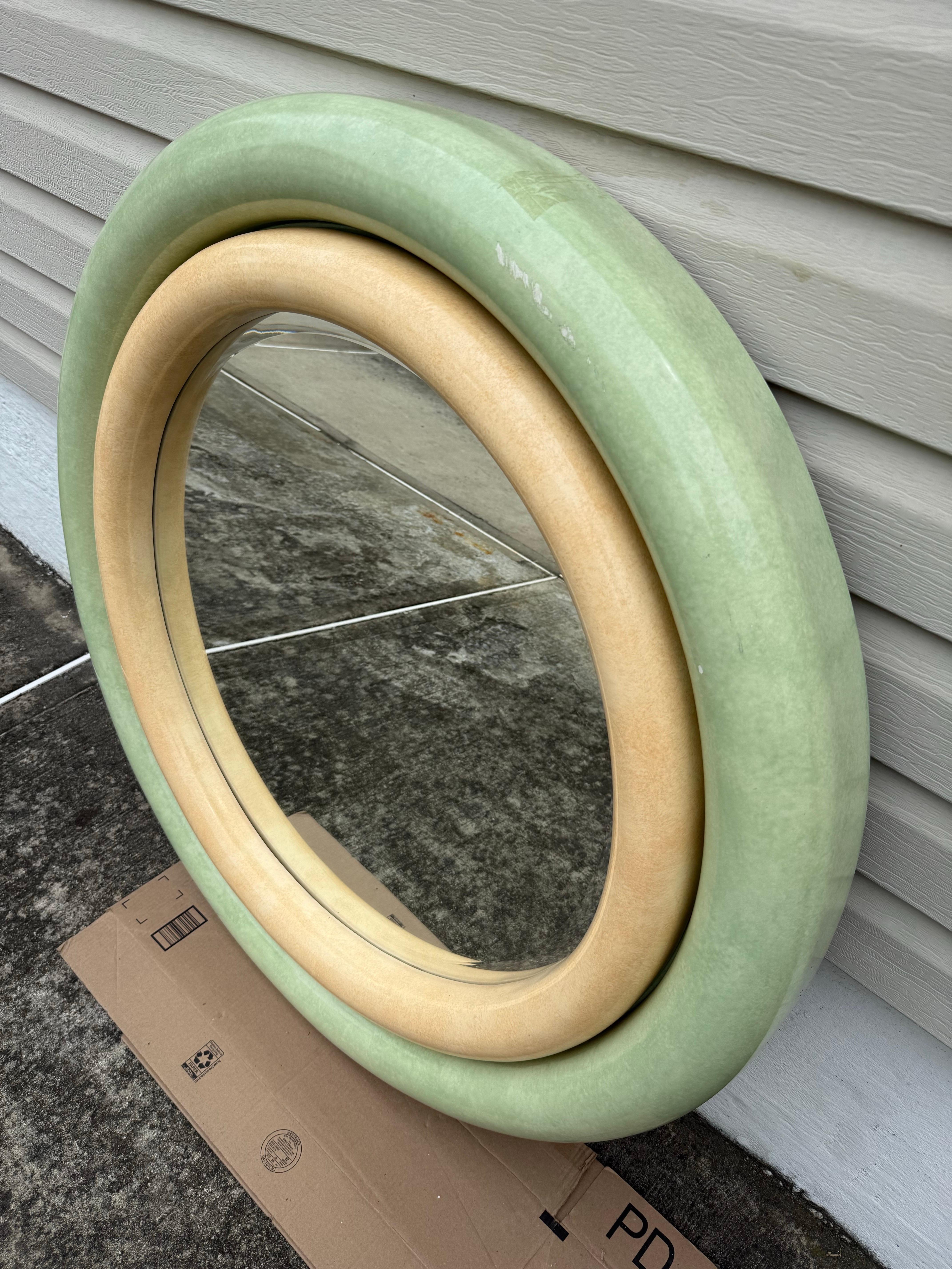 American 1980 Large Lacquer Mint Green two tones mirror in the style Karl Springer For Sale