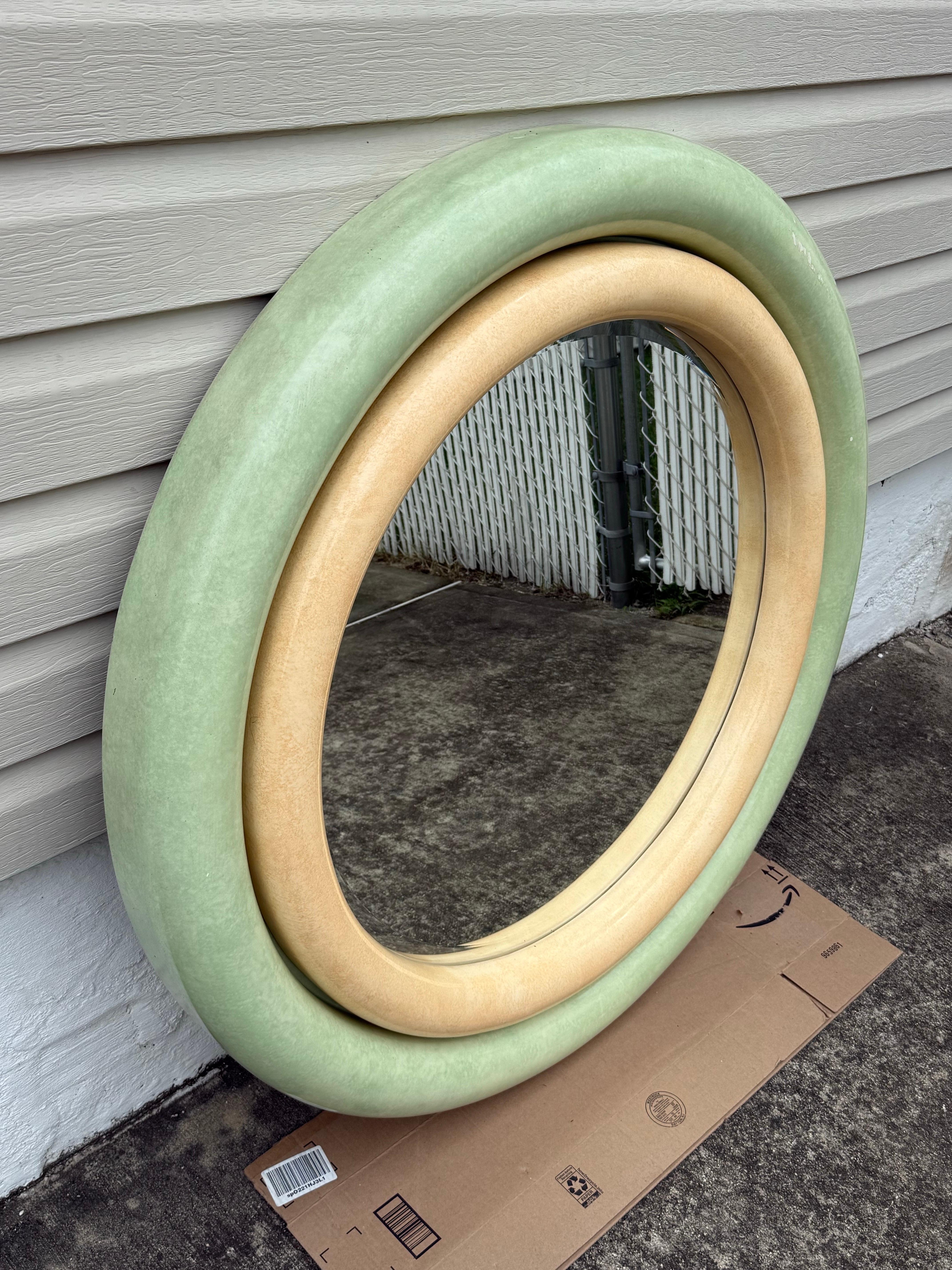 1980 Large Lacquer Mint Green two tones mirror in the style Karl Springer In Good Condition For Sale In Staten Island, NY