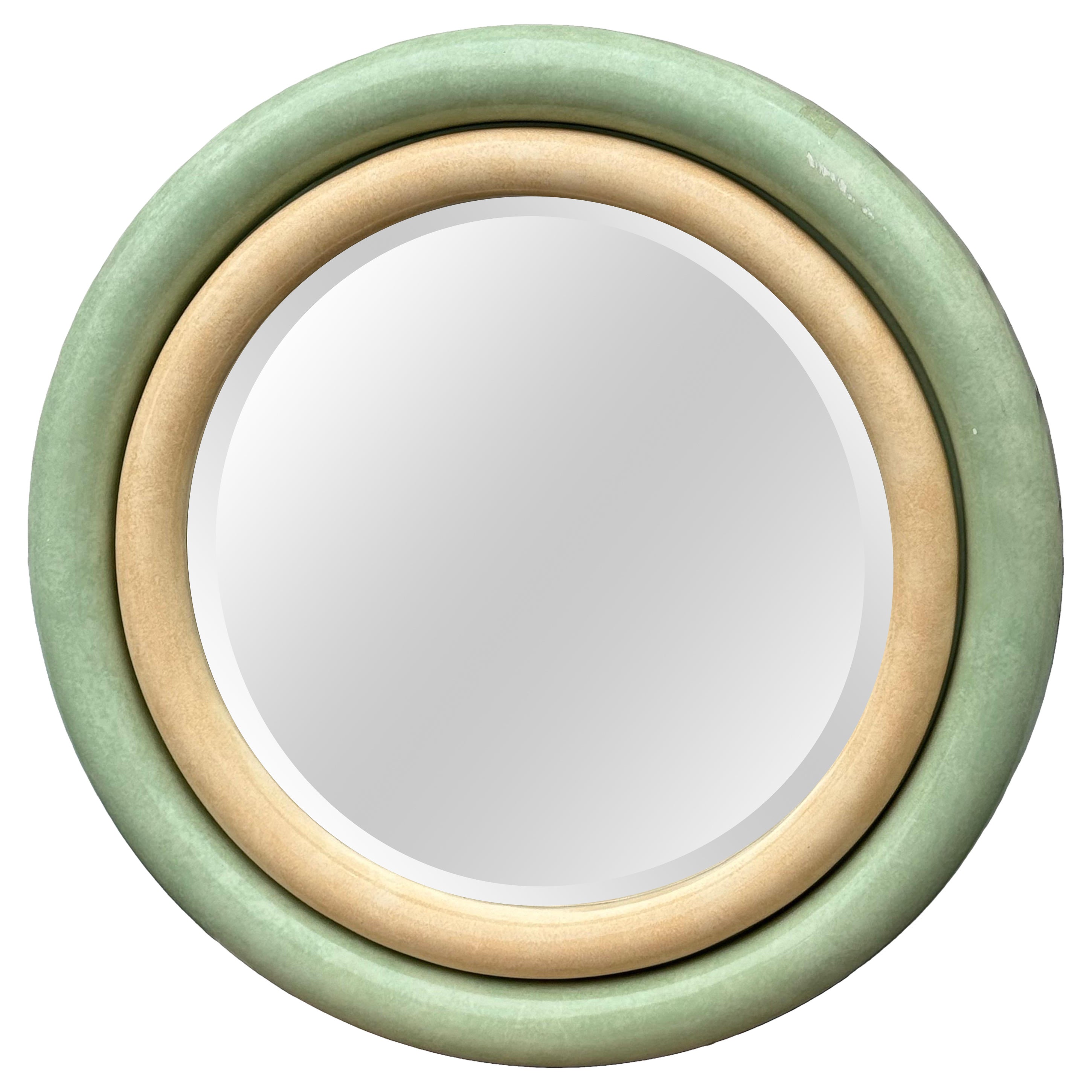 1980 Large Lacquer Mint Green two tones mirror in the style Karl Springer For Sale