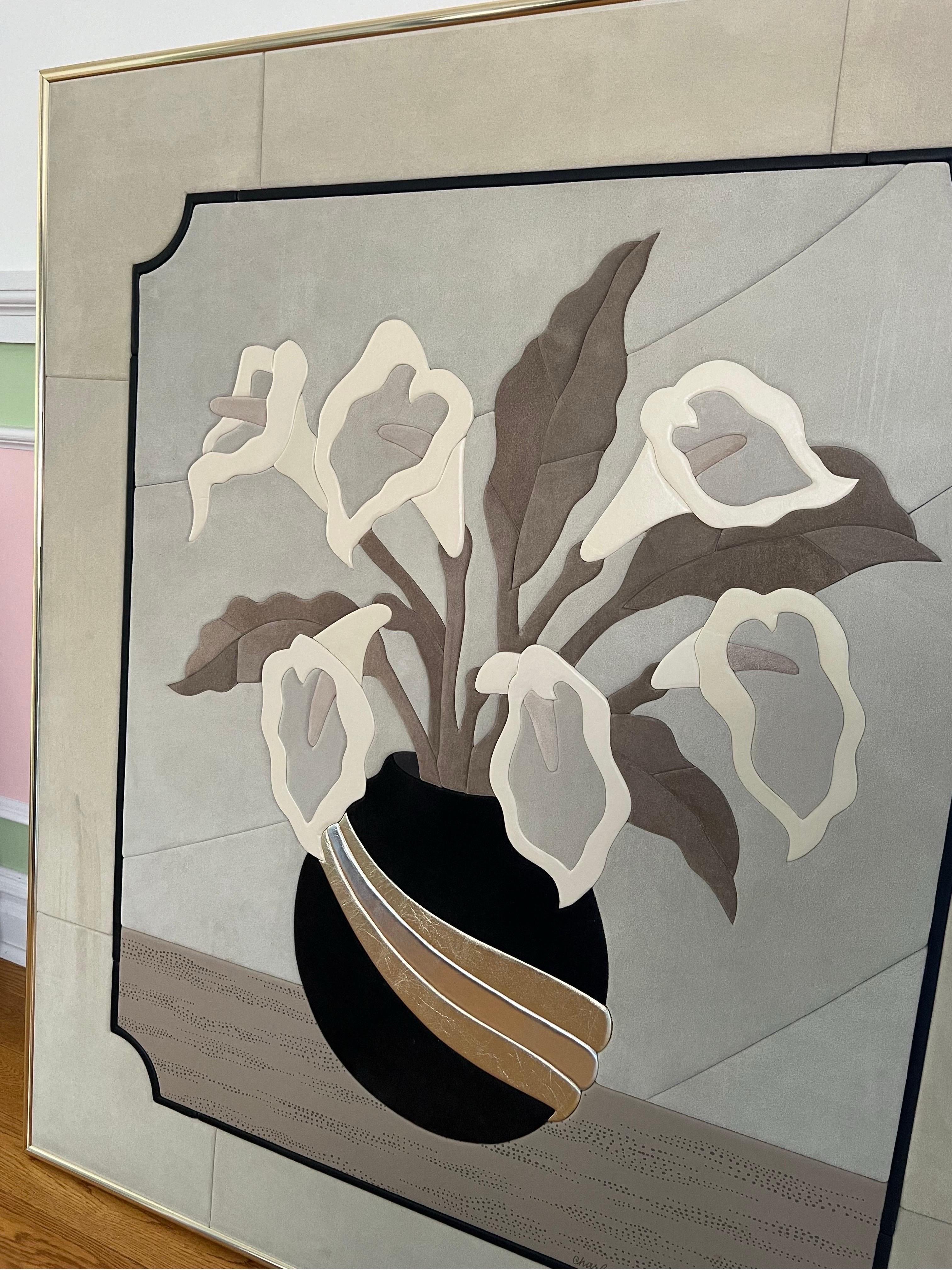 1980 Arte mural de cuero con forma de lirio grande Posmoderno en venta