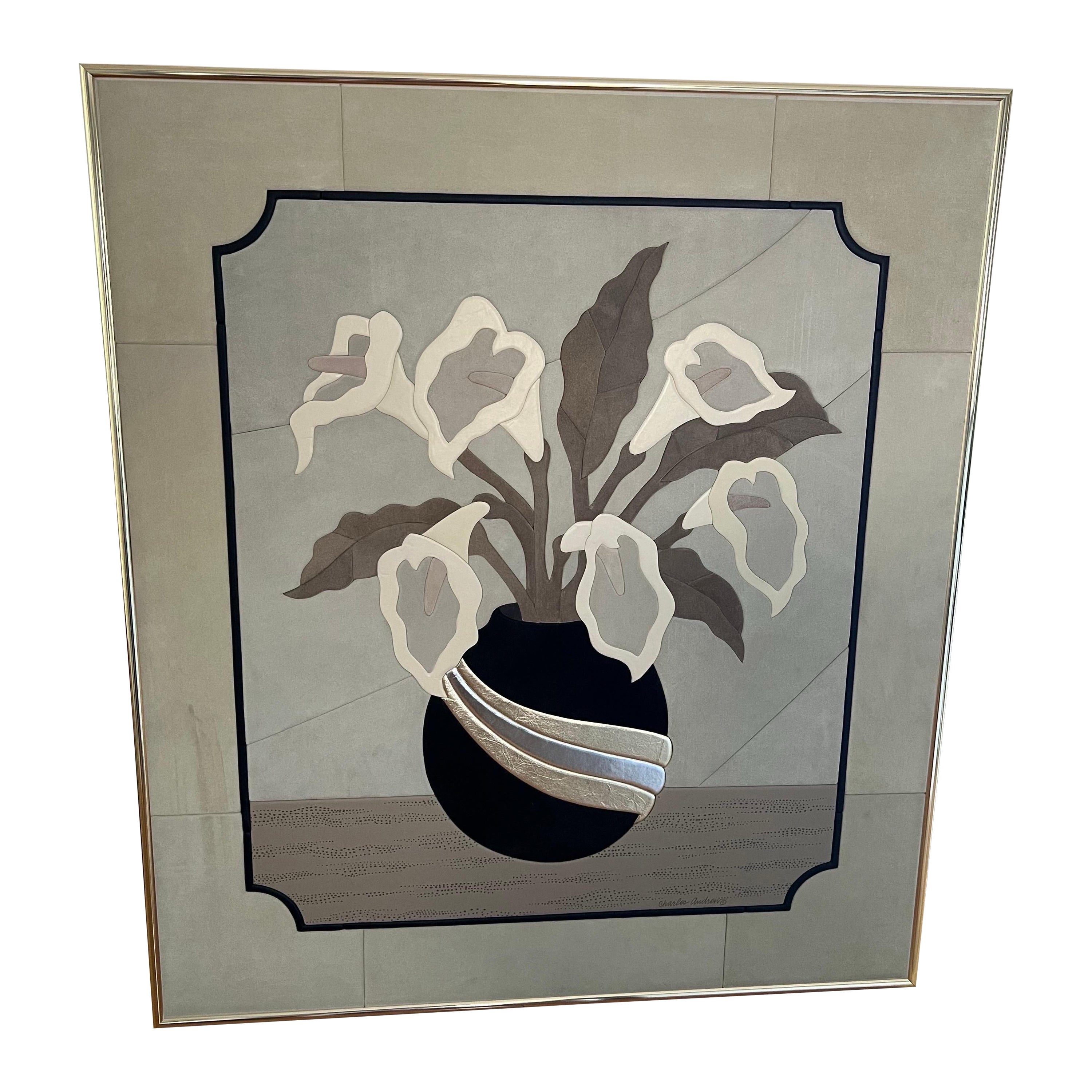 Grande œuvre d'art mural Lily en cuir, 1980 en vente
