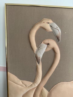 1980 Large Three Flamingos Fabric Wall Art