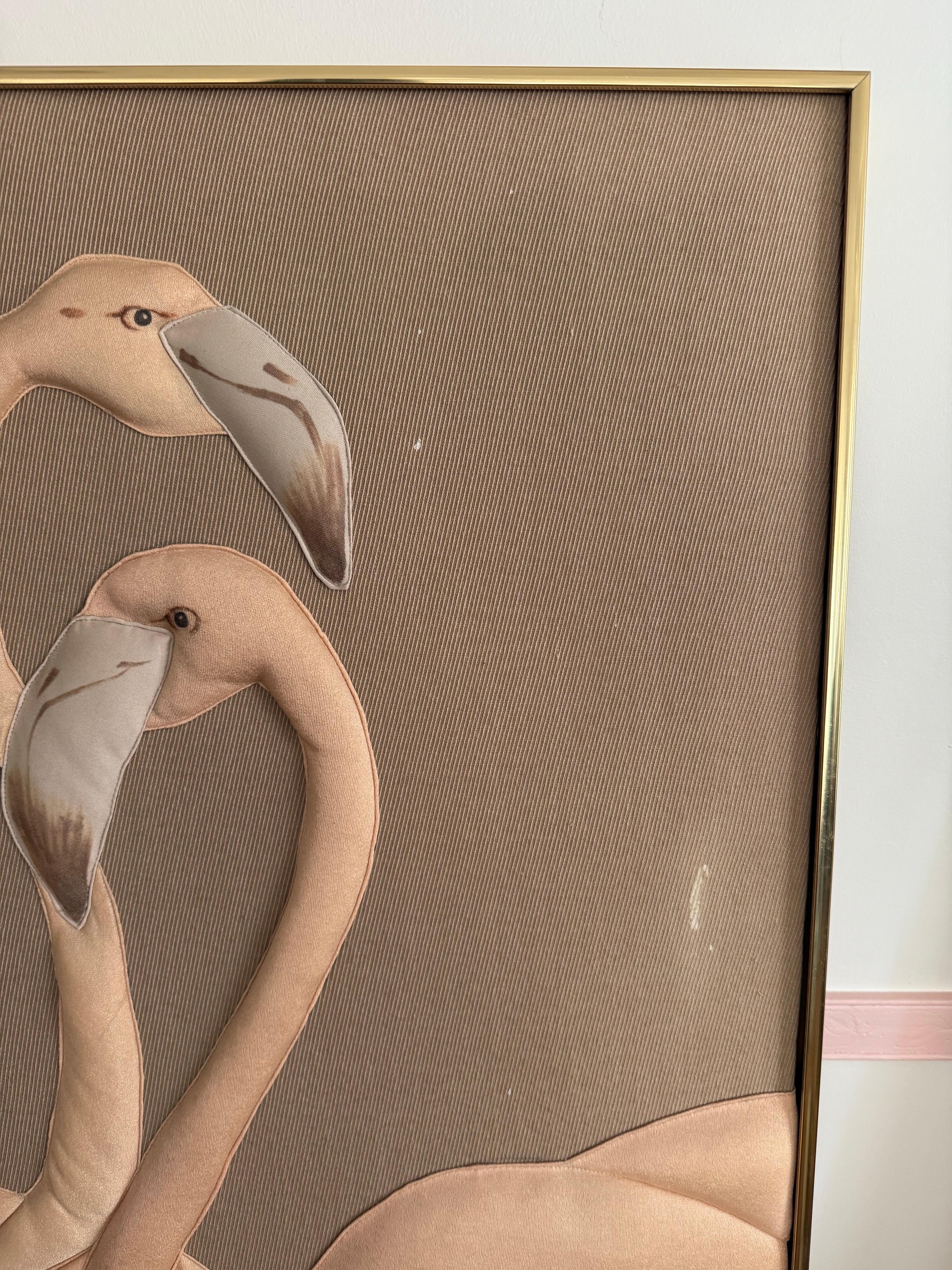 1980 Large Three Flamingos Fabric Wall Art In Good Condition For Sale In Staten Island, NY